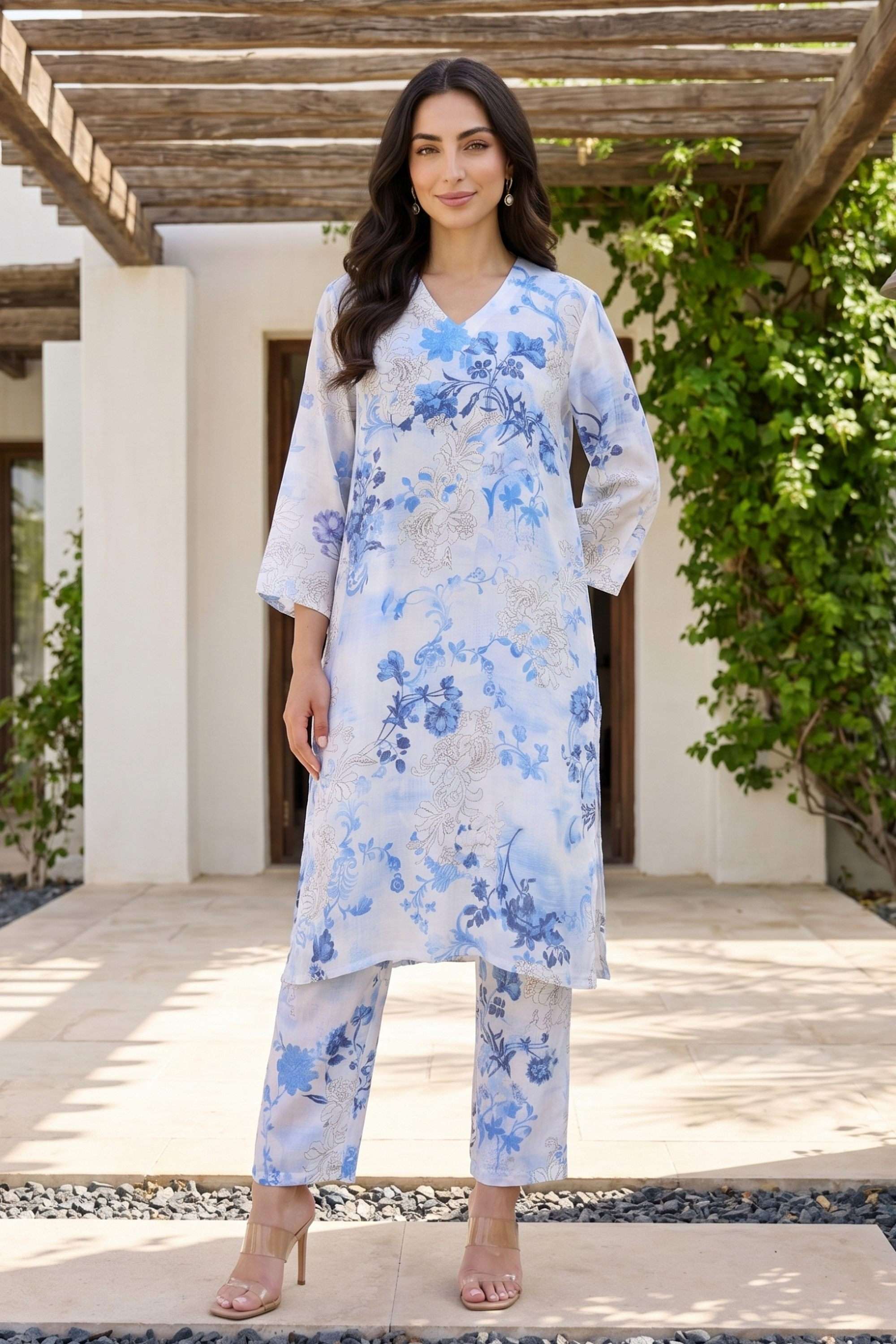 Floral-Modal-V-Neck-Women-s-Casual-Wear-Kurta
