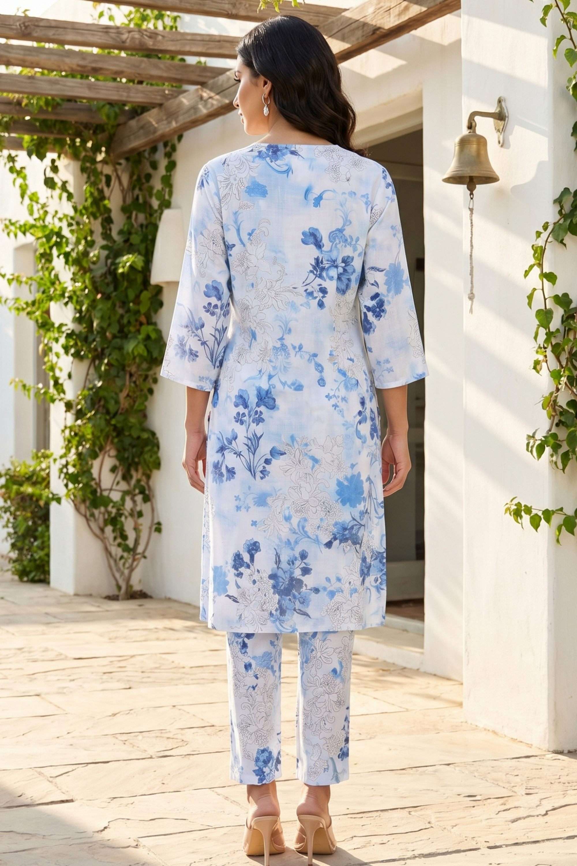 Floral-Modal-V-Neck-Women-s-Casual-Wear-Kurta