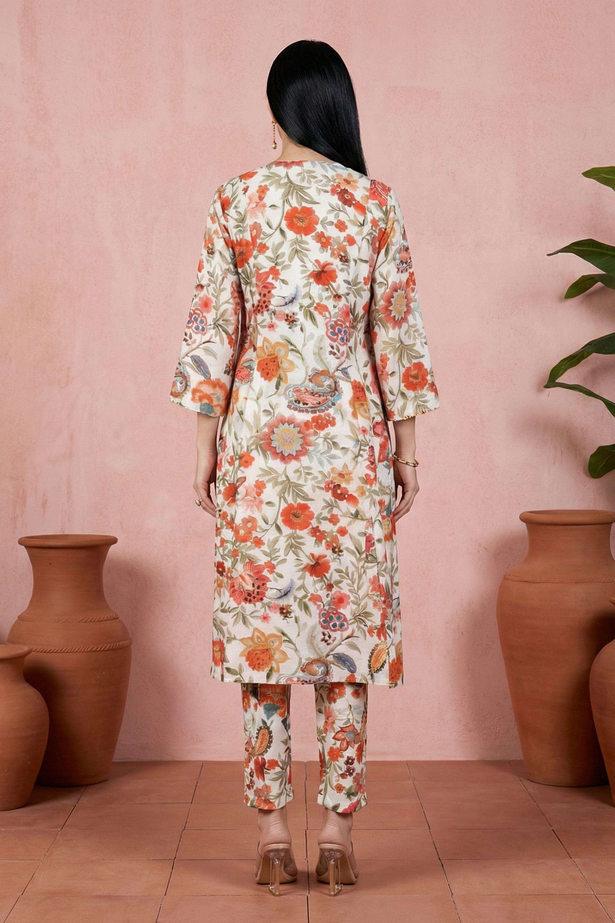 Floral-Blended-Fabric-Round-Neck-Women-s-Casual-Wear-Kurta