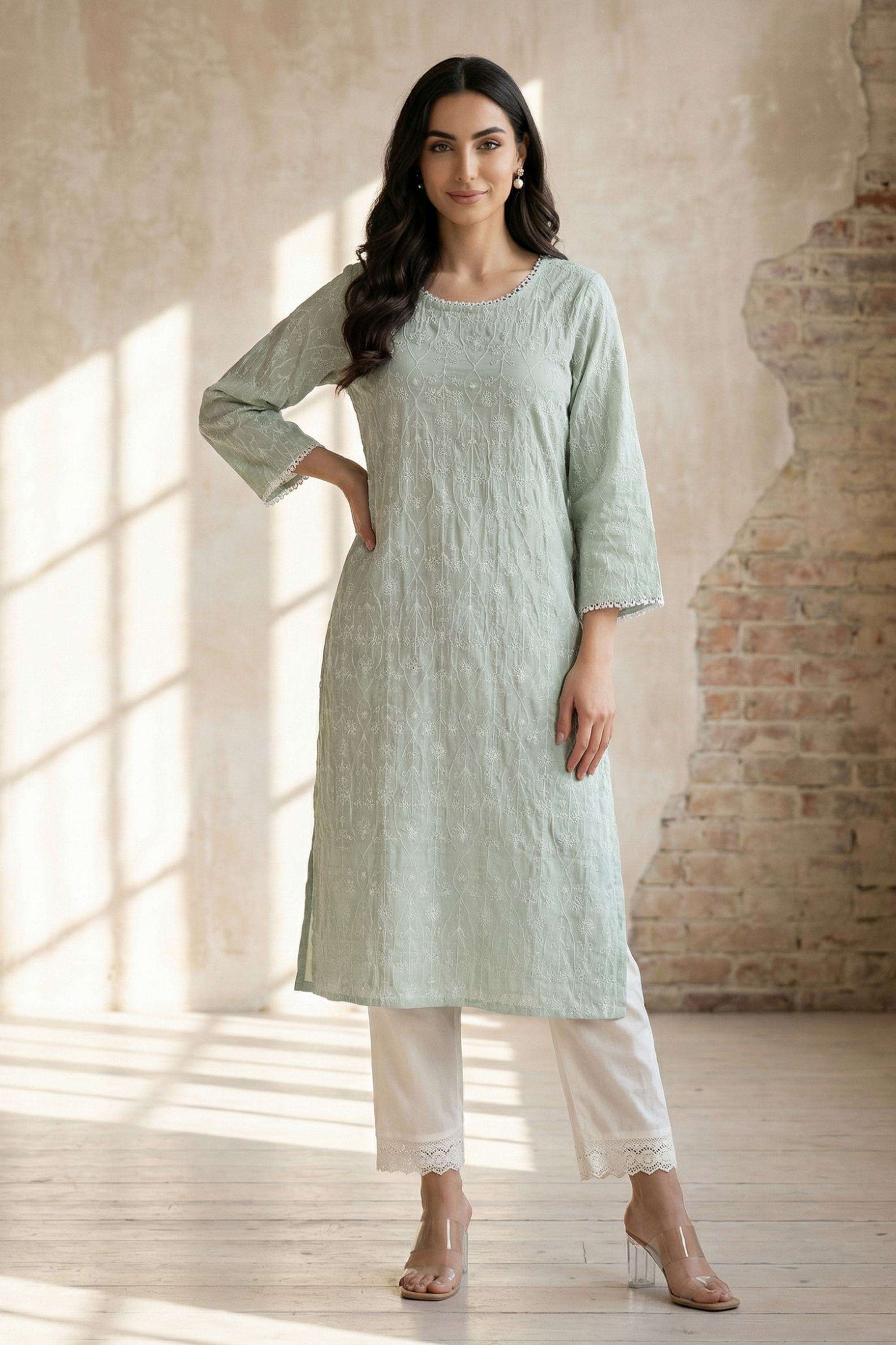Textured-Rayon-Round-Neck-Women-s-Casual-Wear-Kurta