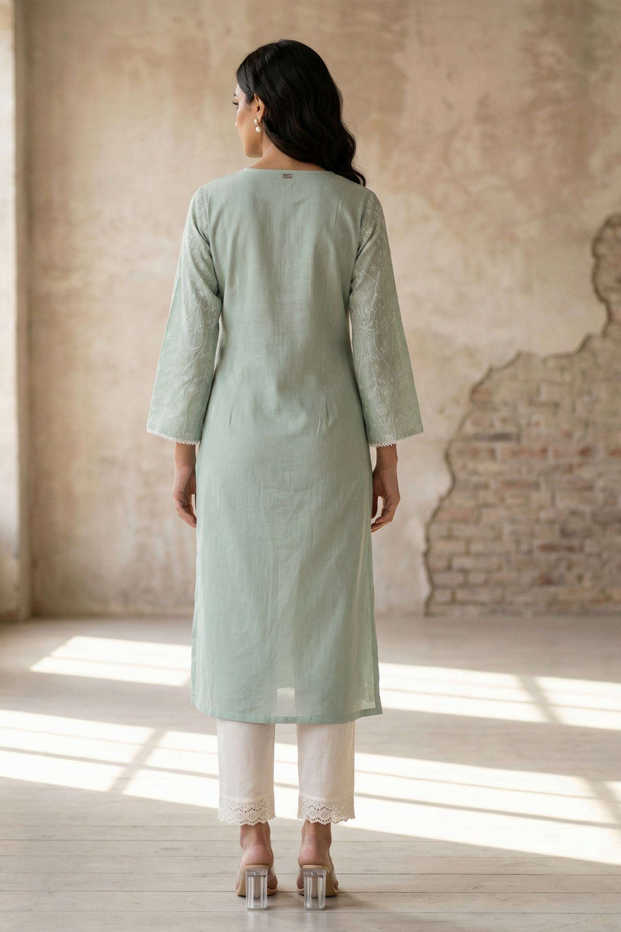 Textured-Rayon-Round-Neck-Women-s-Casual-Wear-Kurta