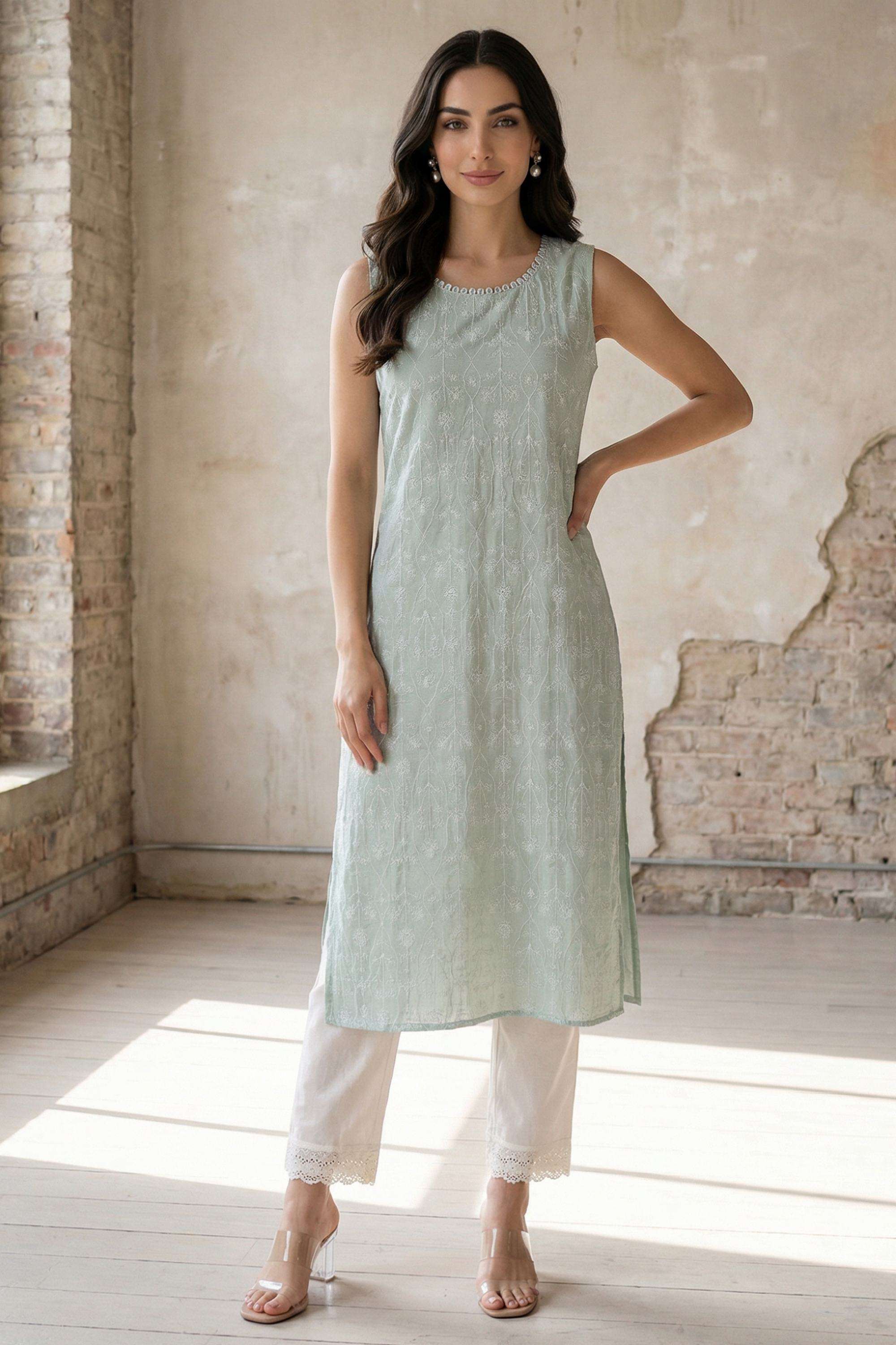 Embroidered-Rayon-Round-Neck-Women-s-Formal-Wear-Kurta
