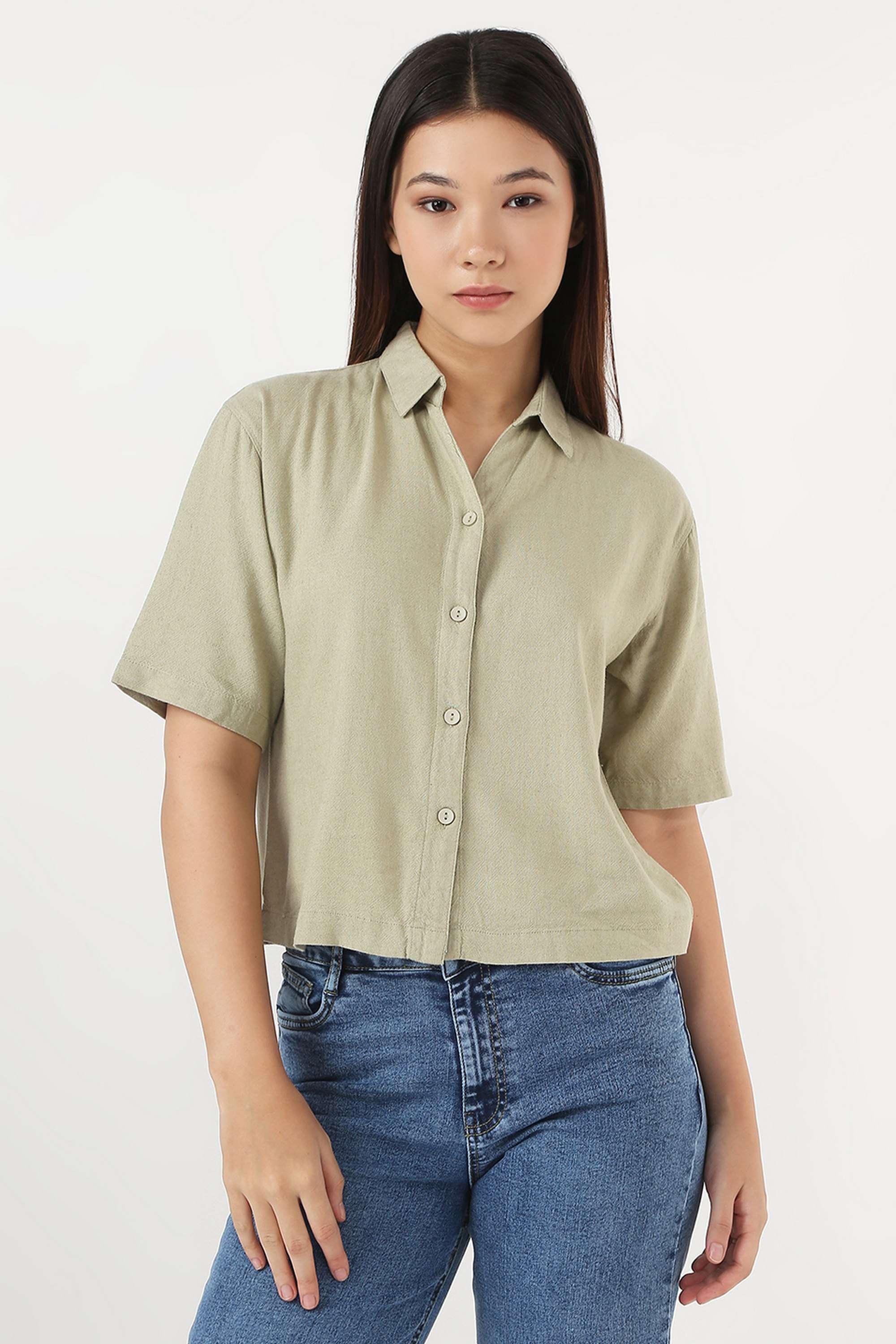 kraus Solid Spread Collar Linen Blend Women's Casual Wear Shirt-picture-32