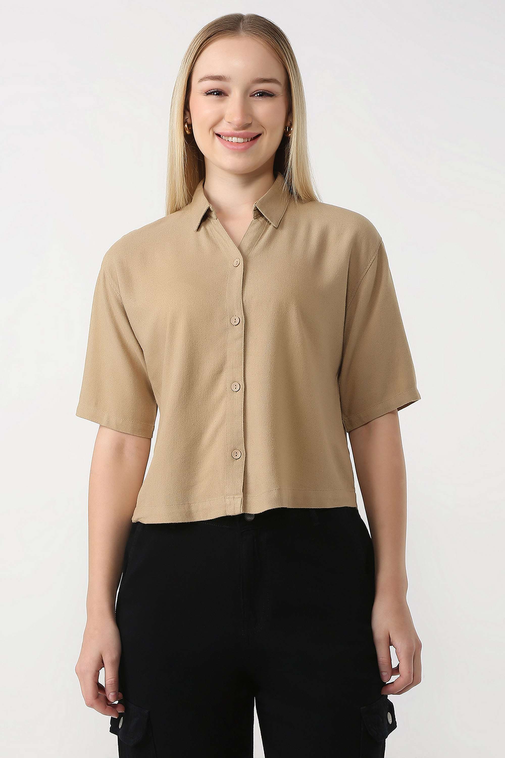 kraus Solid Spread Collar Linen Blend Women's Casual Wear Shirt-picture-34