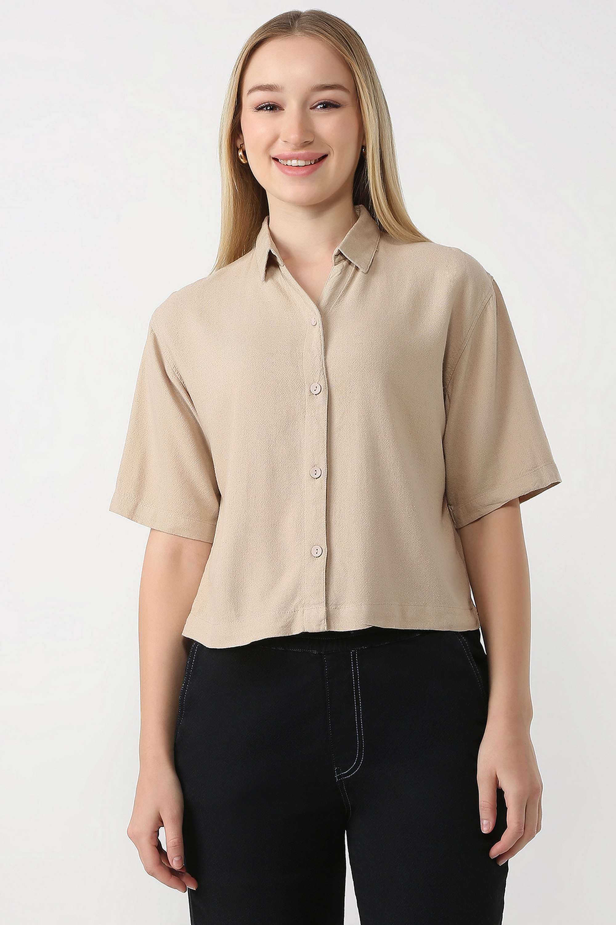 kraus Solid Spread Collar Linen Blend Women's Casual Wear Shirt-picture-30