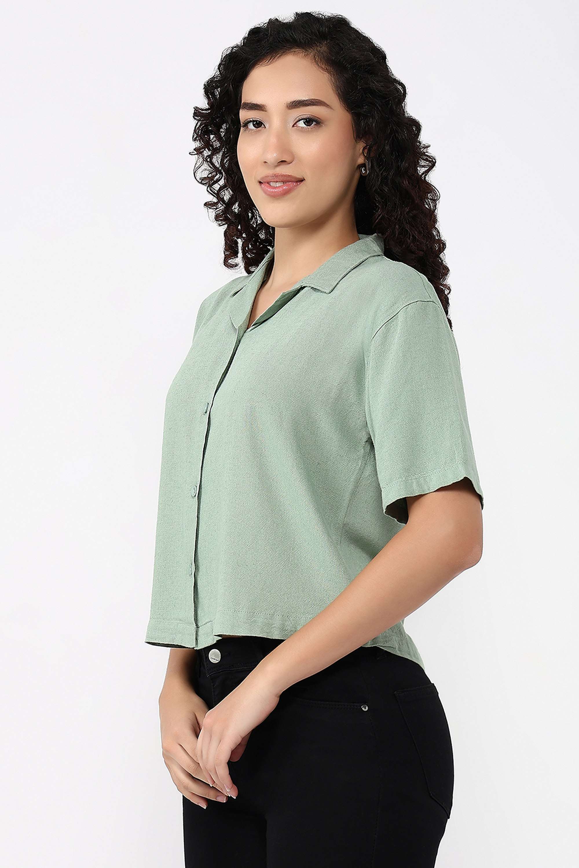 kraus Solid Spread Collar Linen Blend Women's Casual Wear Shirt-picture-33