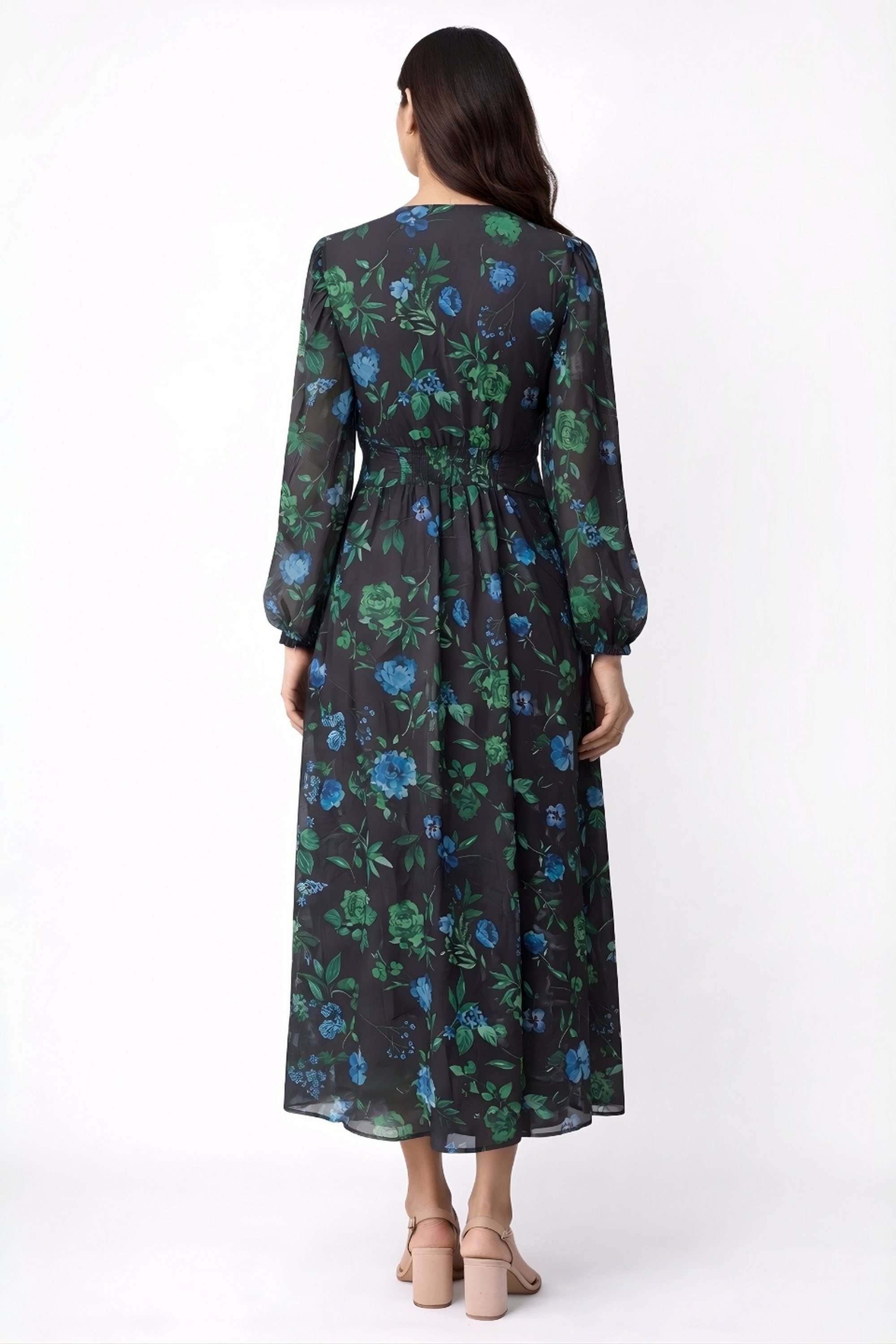 Floral-V-Neck-Polyester-Women-Dress