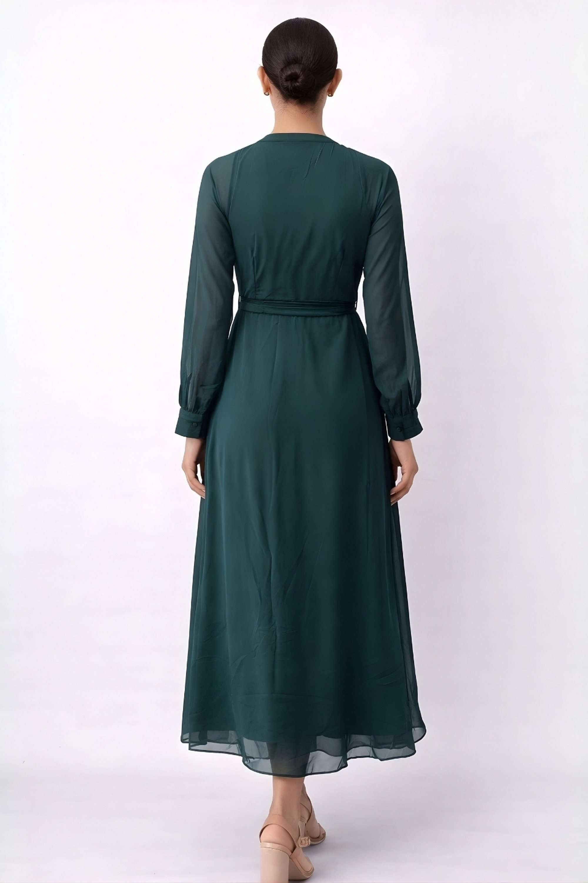 Solid-V-Neck-Polyester-Women-Dress