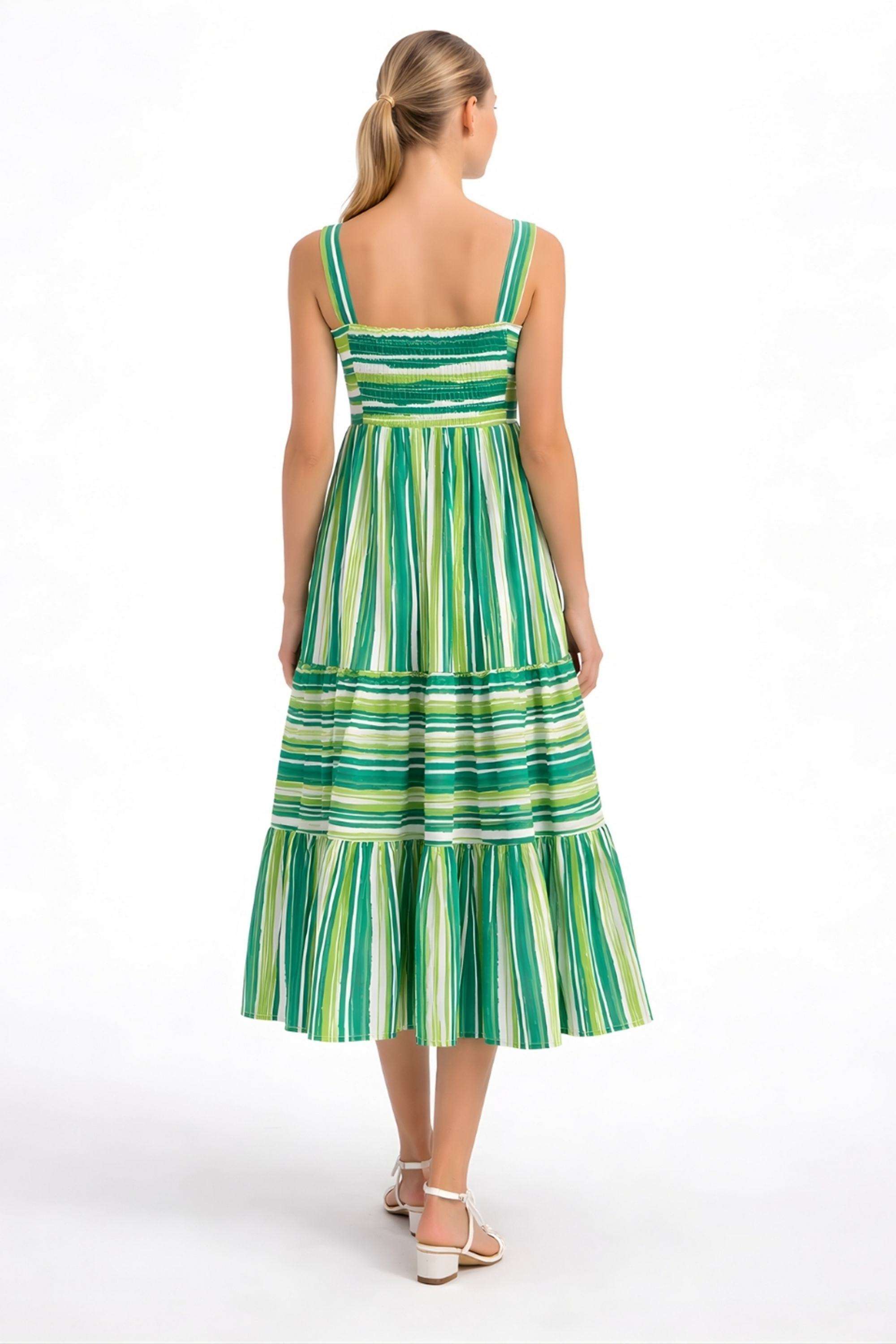 Stripes-Square-Neck-Polyester-Women-Dress