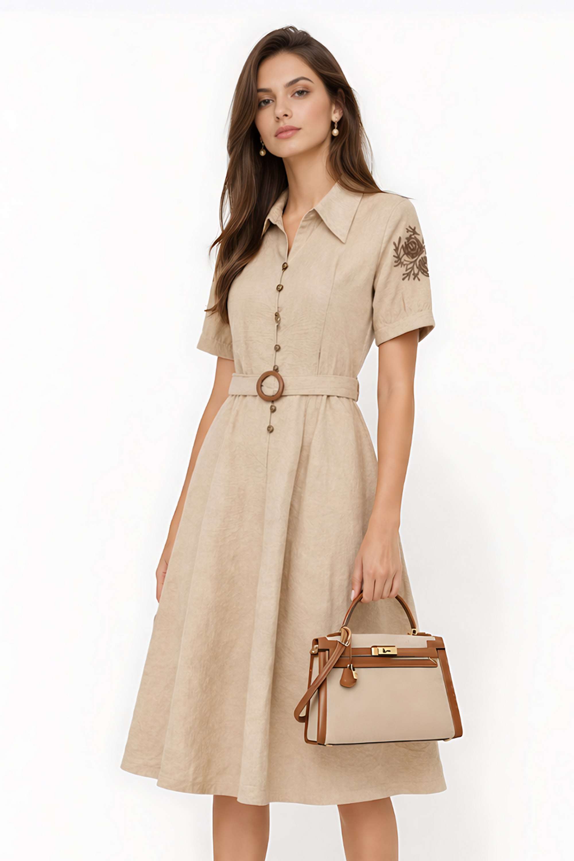 zink london Solid Blended Fabric Collared Women's Midi Dress-picture-24