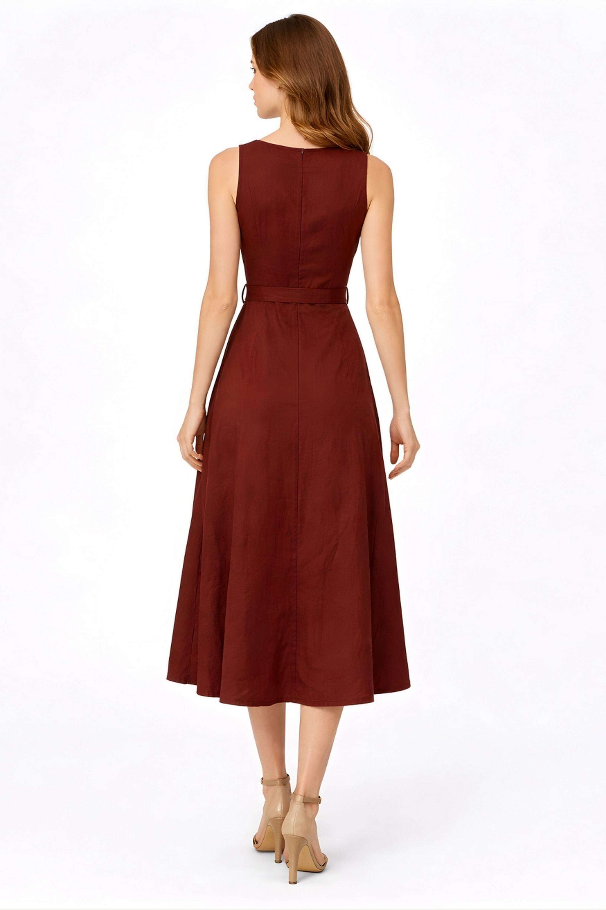 Solid-Blended-Fabric-V-Neck-Women-s-Dress