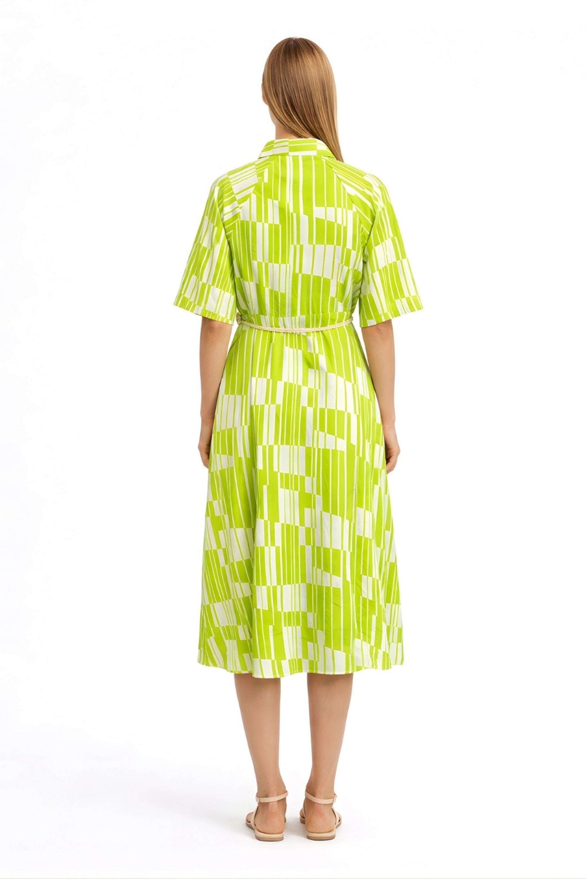 Printed-Collared-Blended-Fabric-Women-Dress