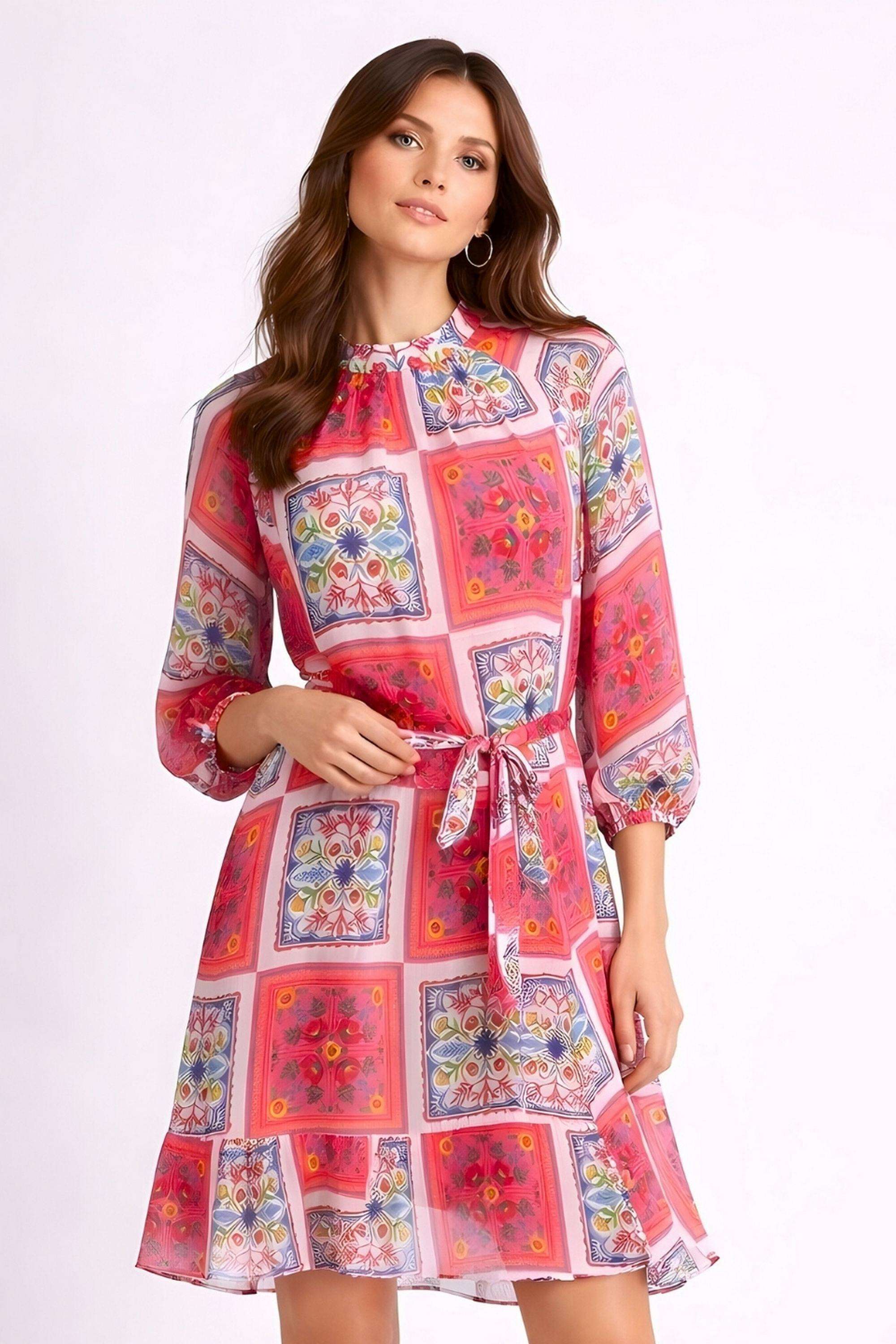 Geometric-Print-Polyester-Women-Dress