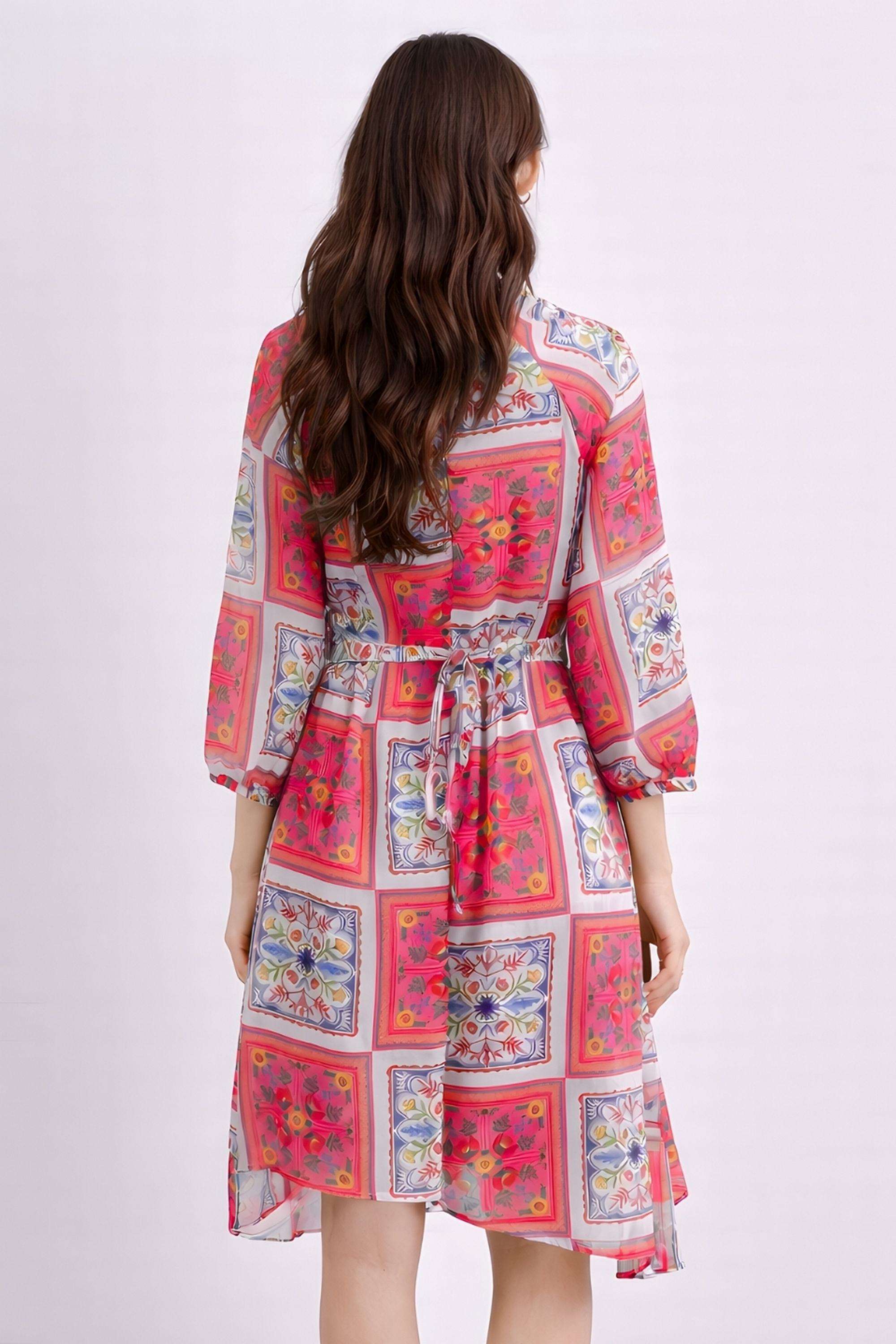 Geometric-Print-Polyester-Women-Dress