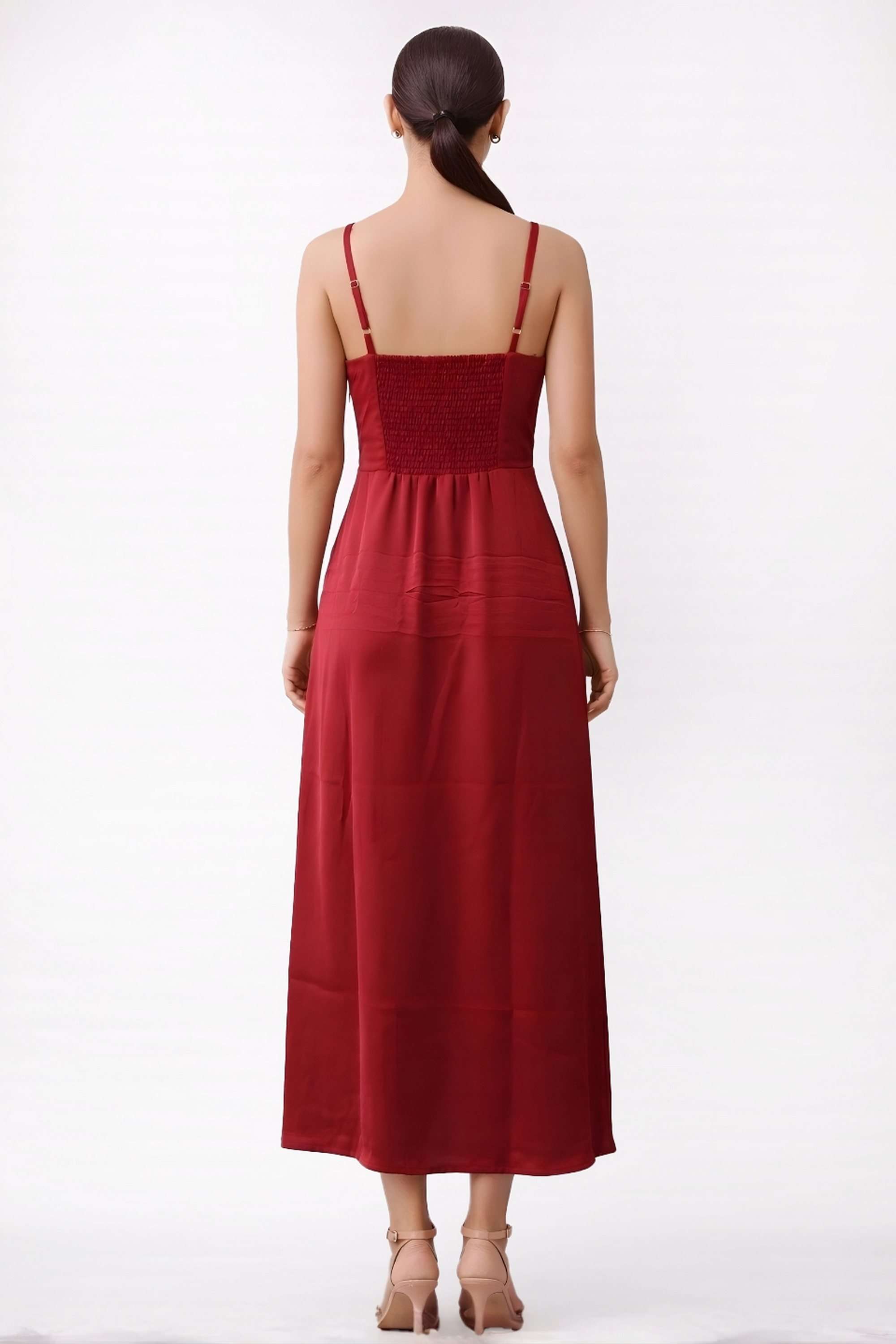 Solid-Square-Neck-Polyester-Women-Dress