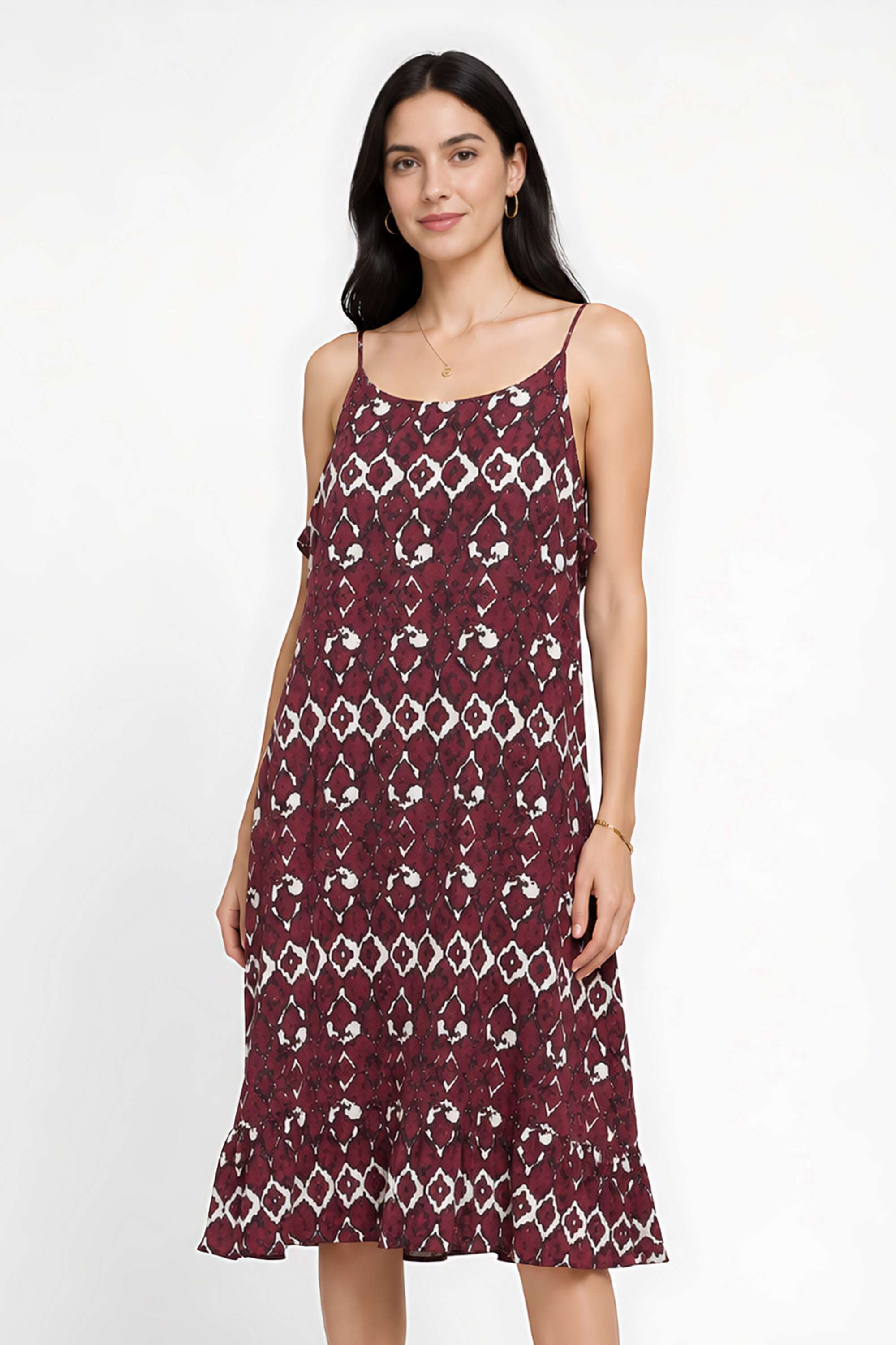 zink london Printed Blended Fabric Round Neck Women's Midi Dress-picture-20