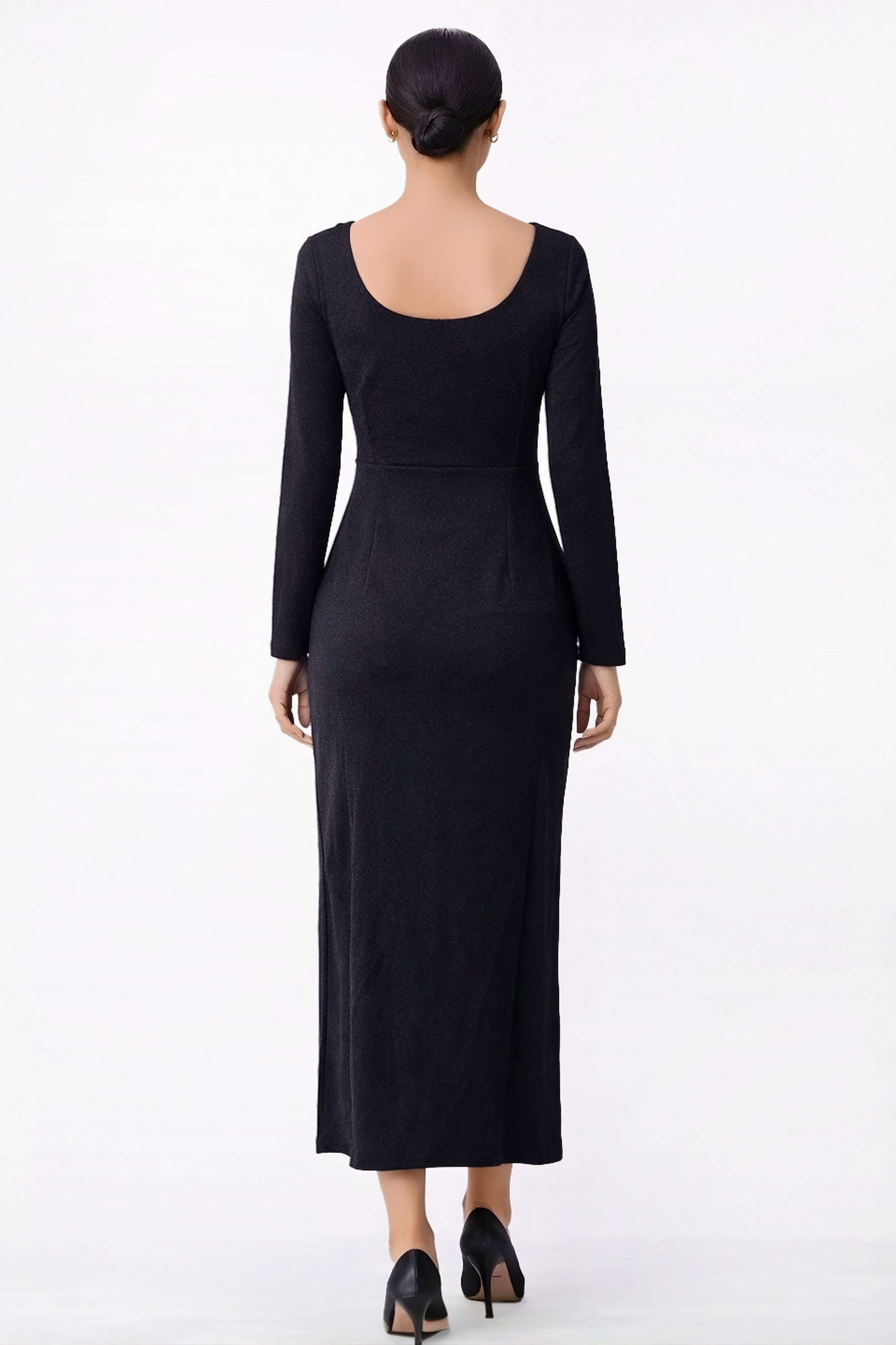 Solid-Round-Neck-Polyester-Women-Dress