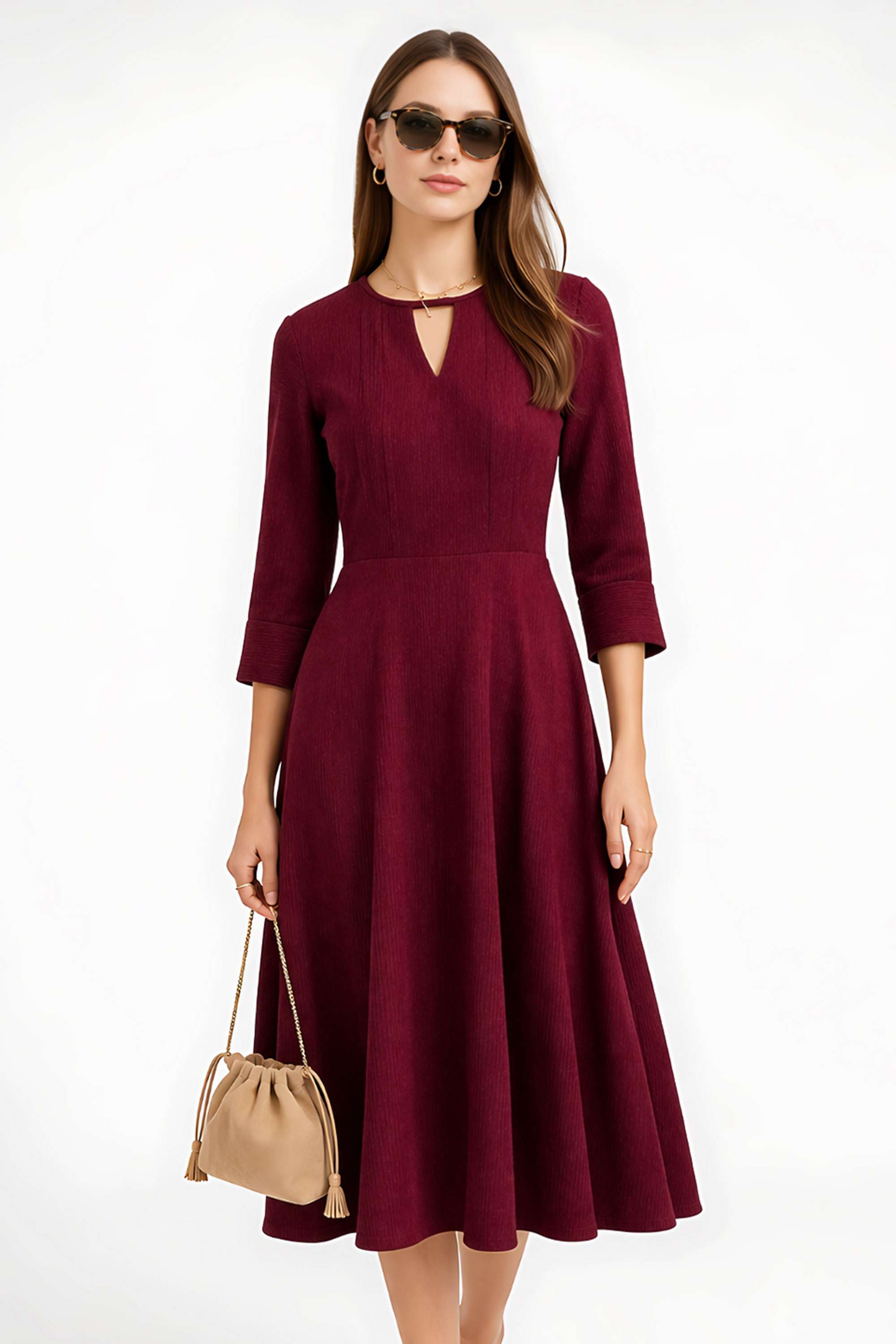 zink london Solid Polyester V-Neck Women's Maxi Dress-picture-20