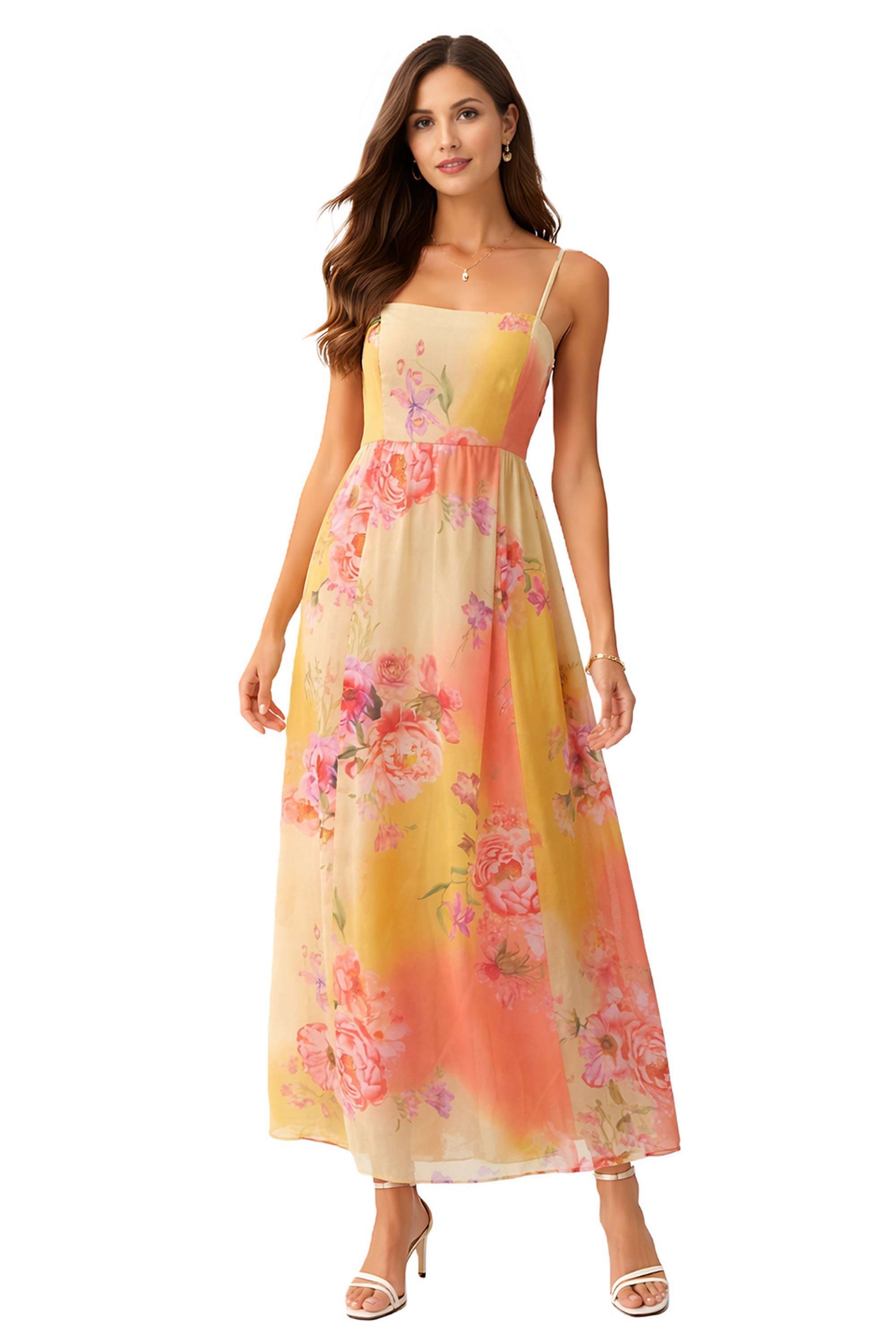 zink london Printed Polyester Square Neck Women's Maxi Dress-picture-20