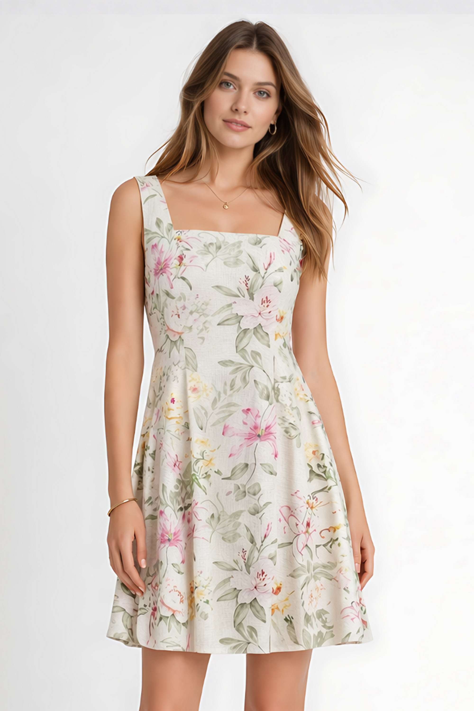 zink london Printed Blended Fabric Square Neck Women's Mini Dress-picture-14