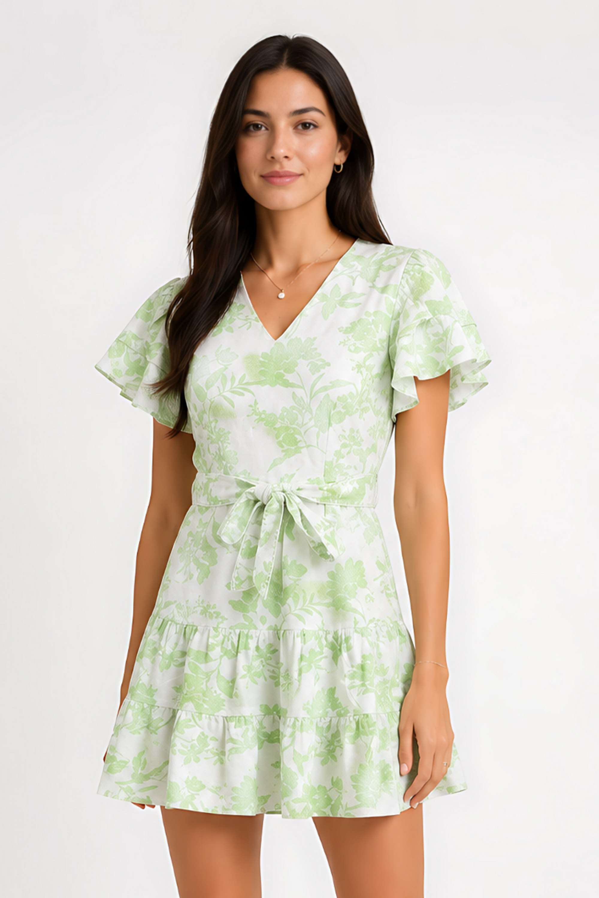 zink london Printed Blended Fabric V-Neck Women's Mini Dress-picture-32