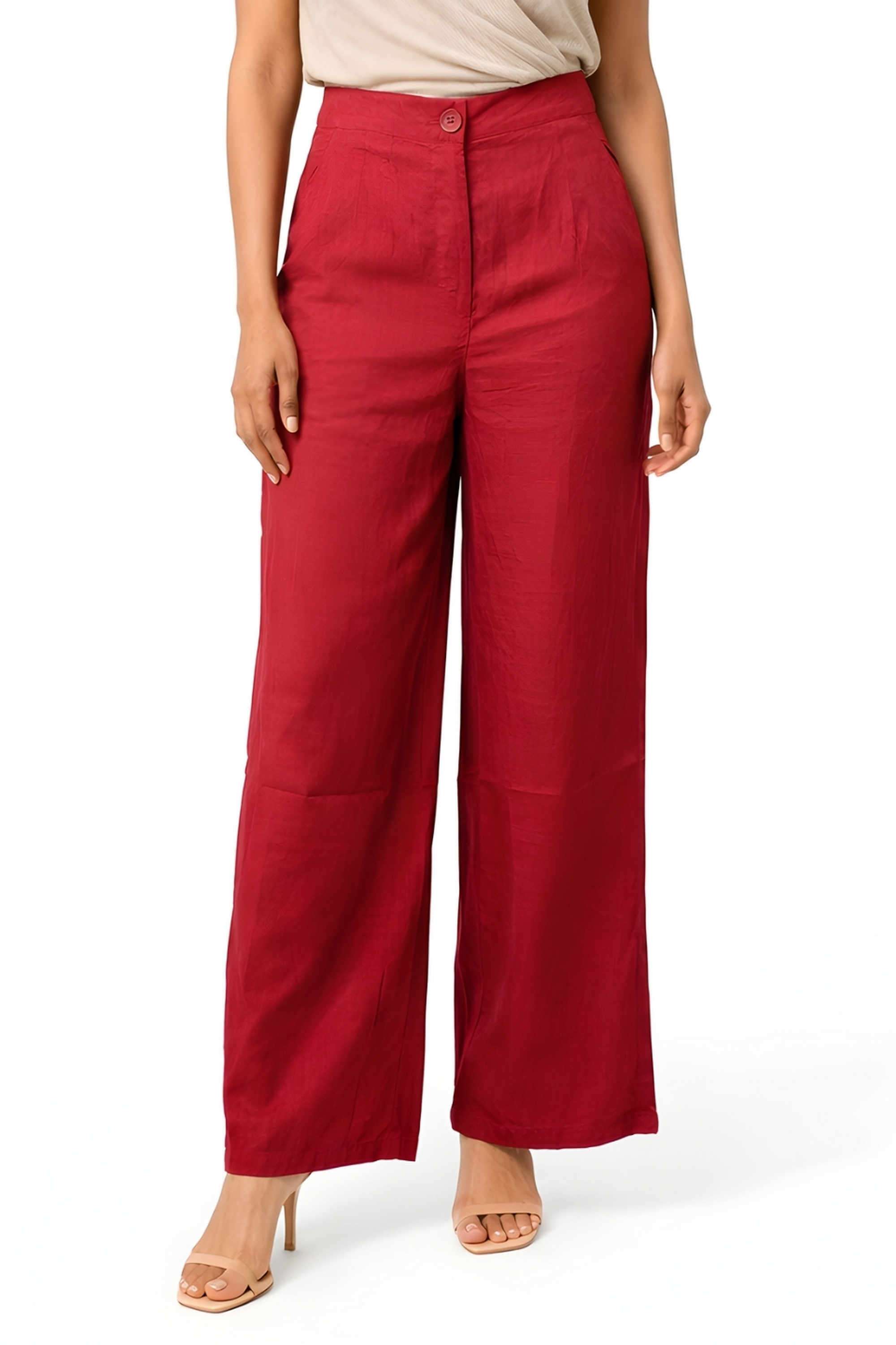 Solid-Rayon-Women-s-Casual-Wear-Trousers