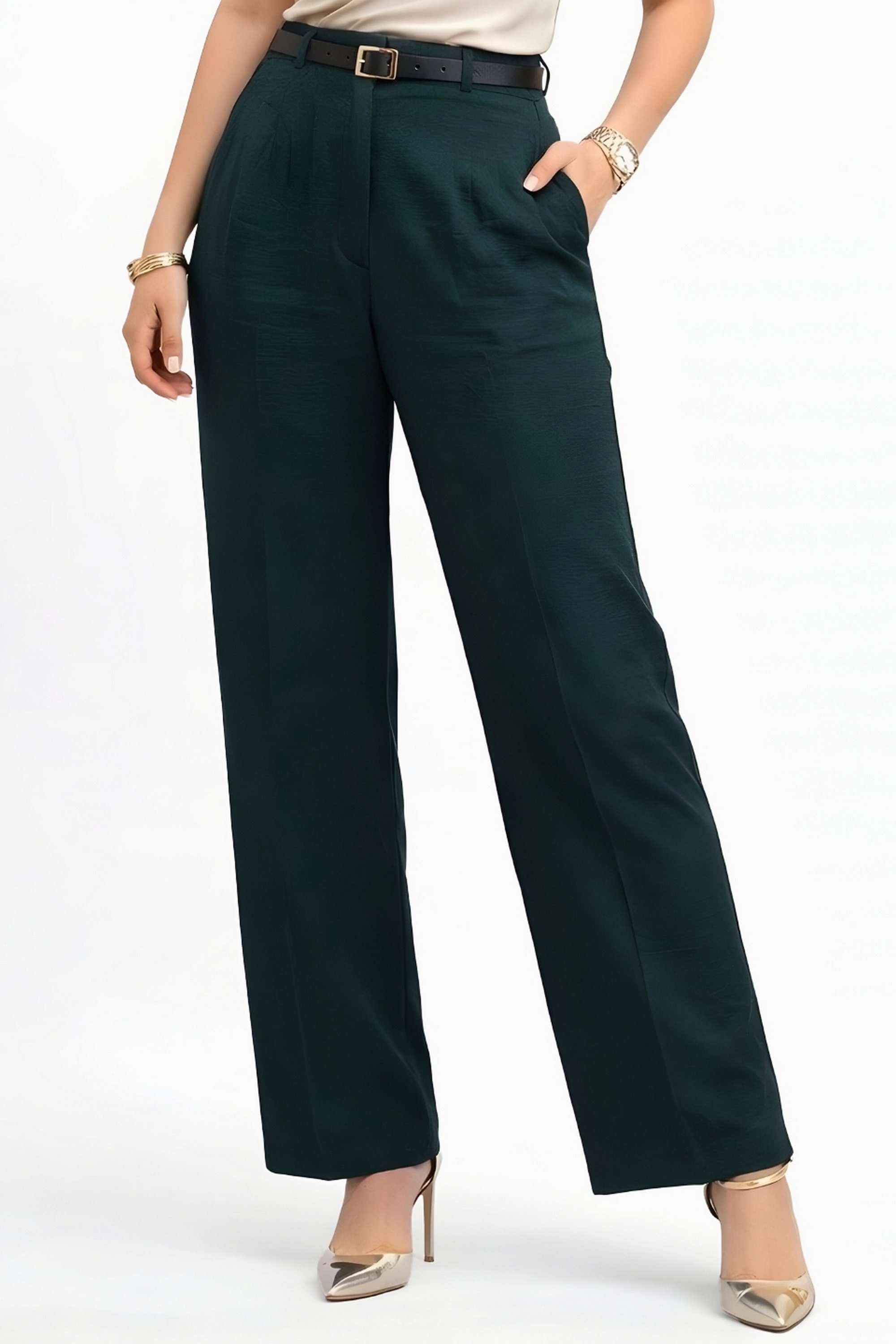 Solid-Regular-Fit-Blended-Fabric-Women-Party-Wear-Trouser