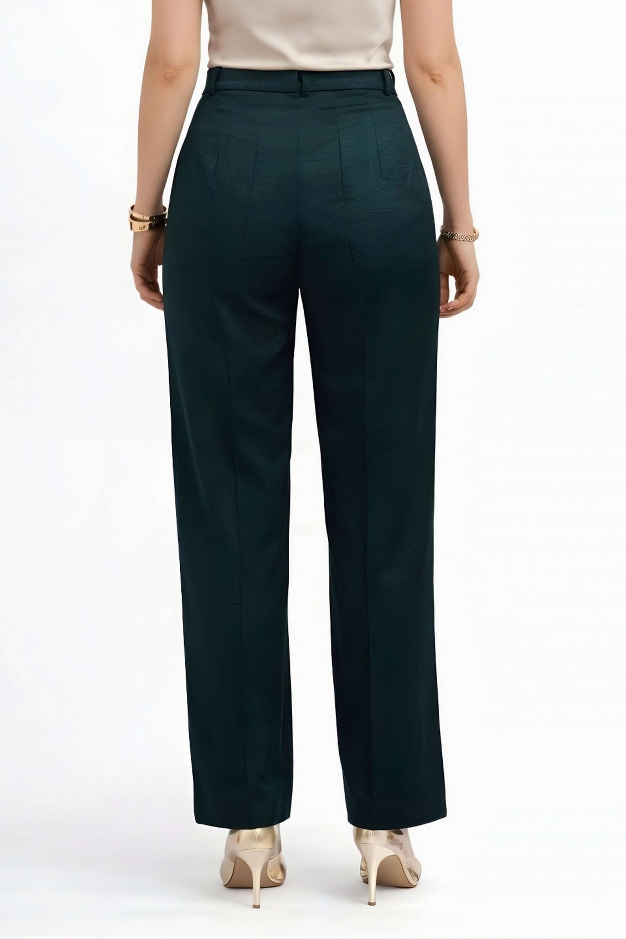 Solid-Regular-Fit-Blended-Fabric-Women-Party-Wear-Trouser