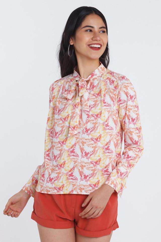 zink london Printed Polyester Tie Up Neck Women Top-picture-28