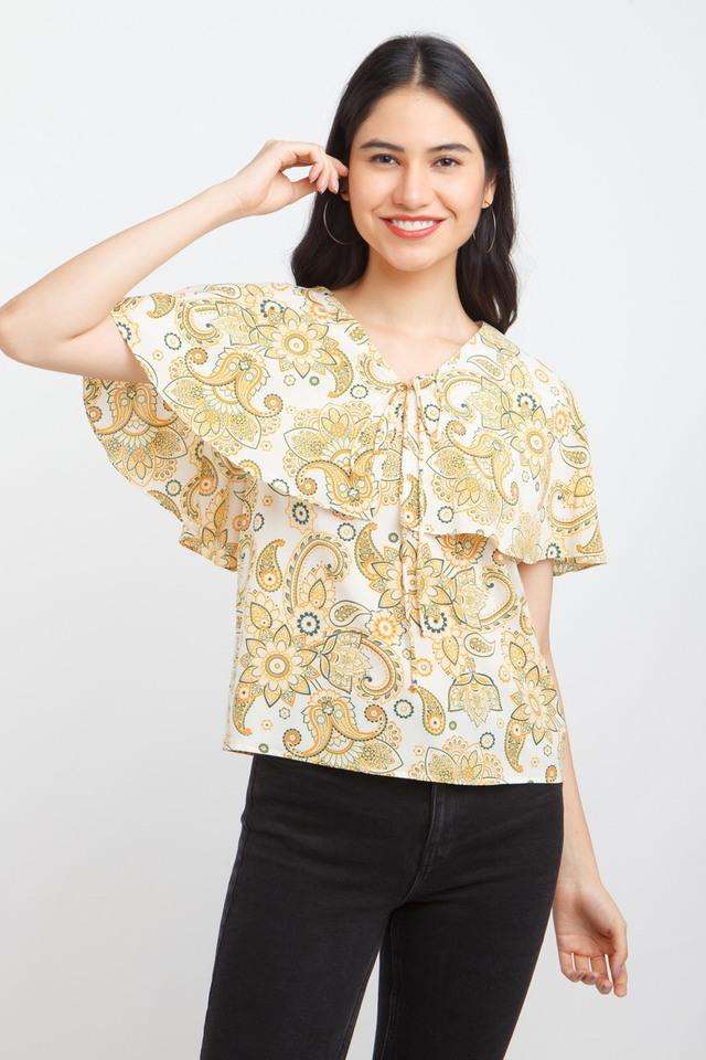 zink london Printed Polyester Tie Up Neck Women Top-picture-18