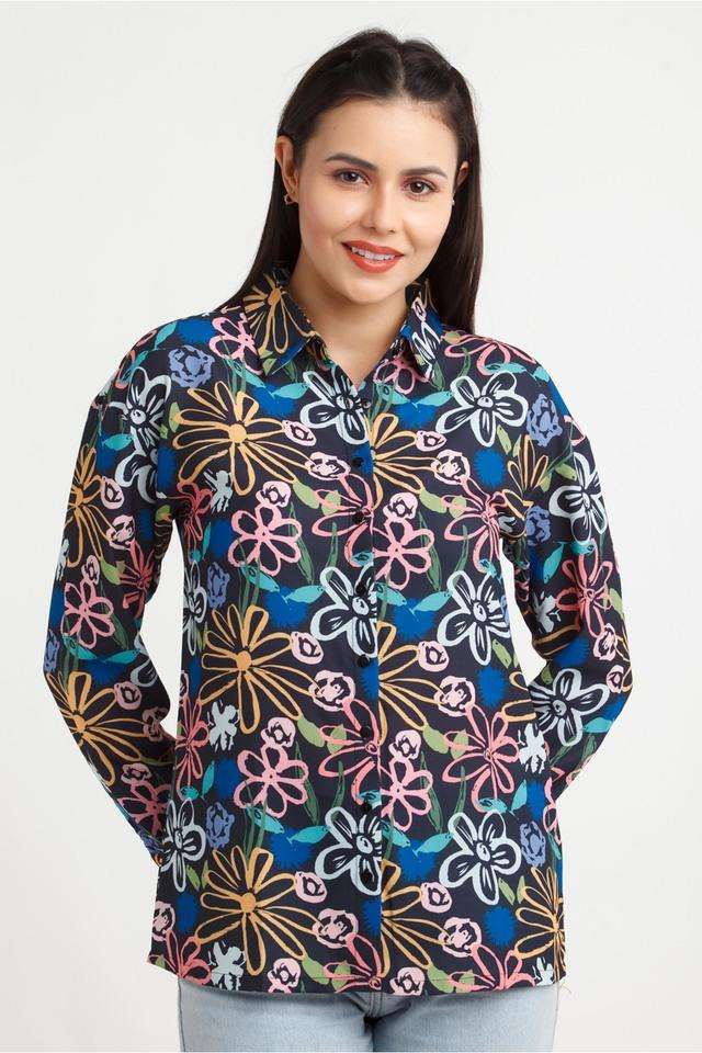Printed Collared Polyester Women Casual Wear Shirt-image-43