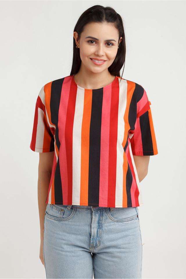 zink london Stripes Cotton Round Neck Women Top-picture-37