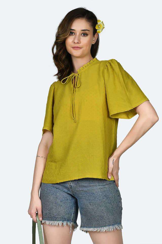 zink london Textured Polyester Tie Up Neck Women Top-picture-12
