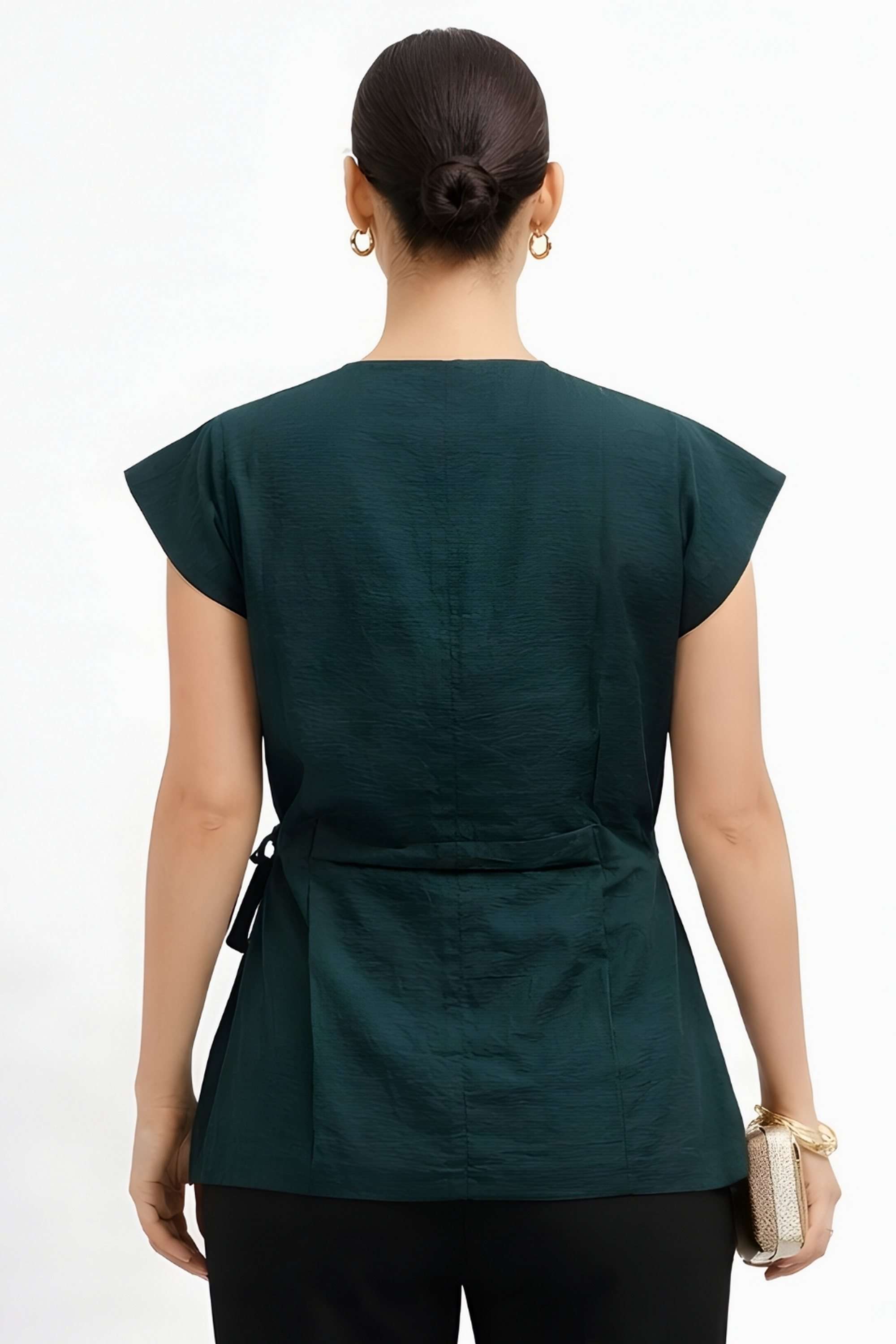 Solid-Blended-Fabric-Collared-Women-Top