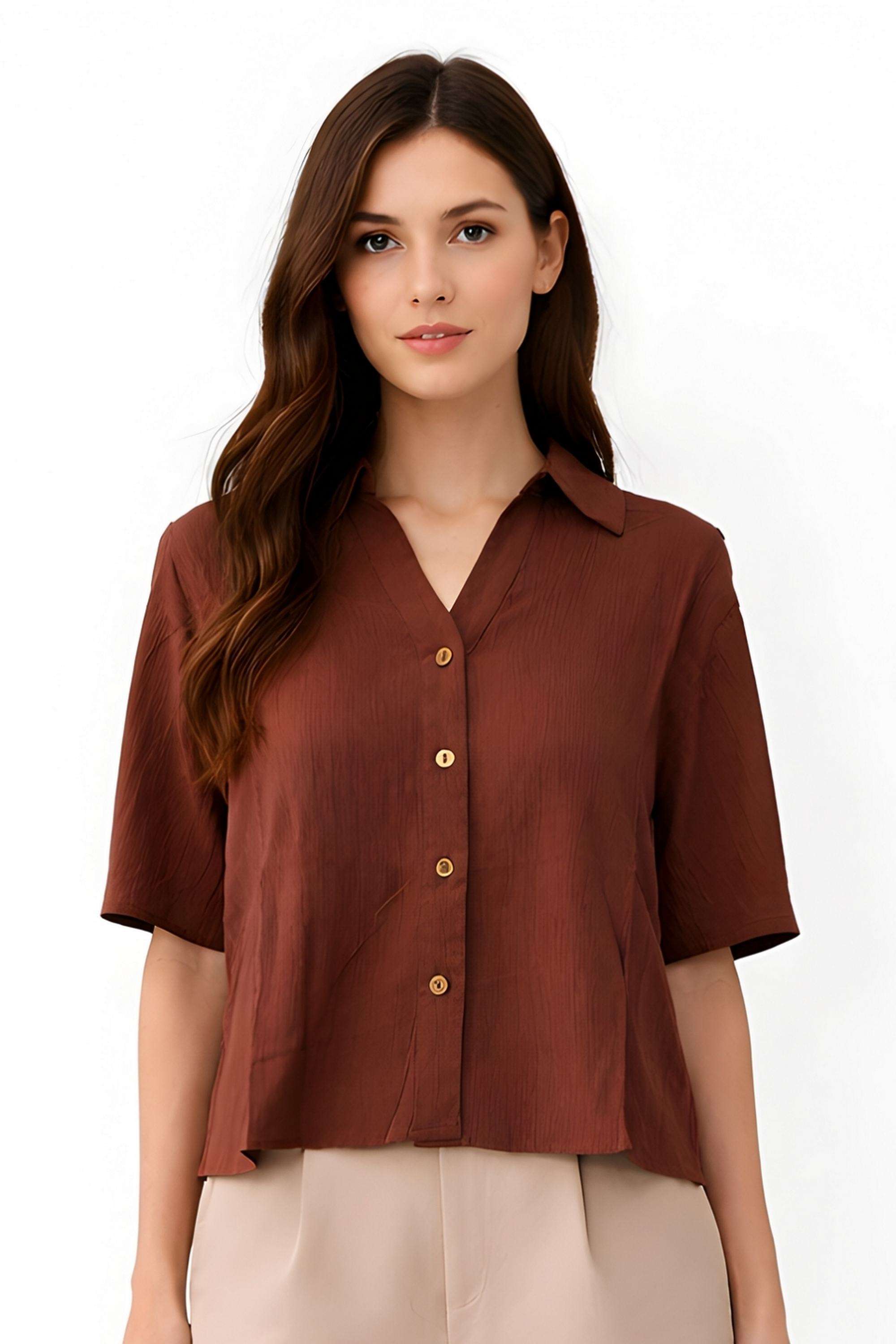 Solid-Rayon-Collared-Women-s-Top