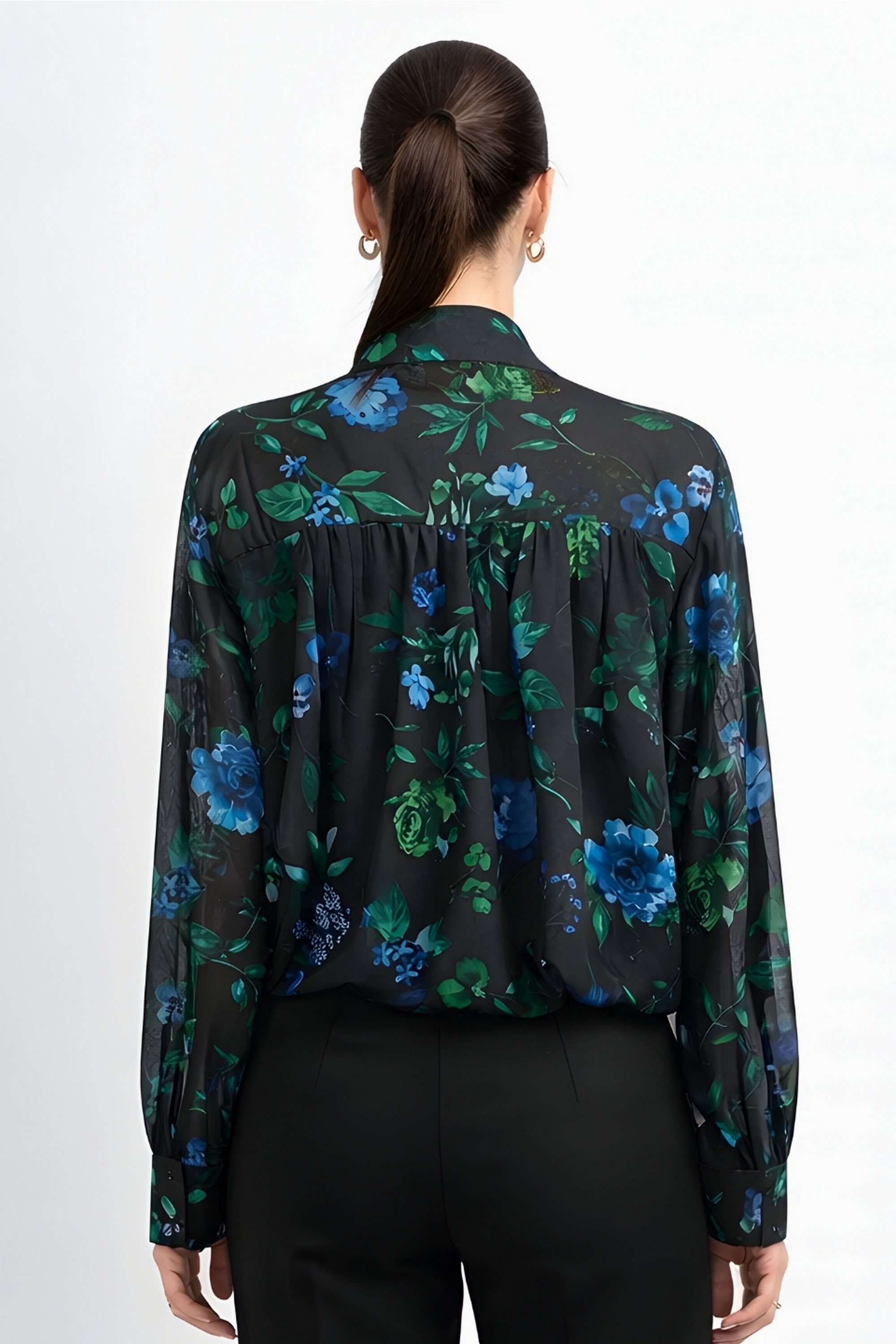 Floral-Polyester-Collared-Women-Top