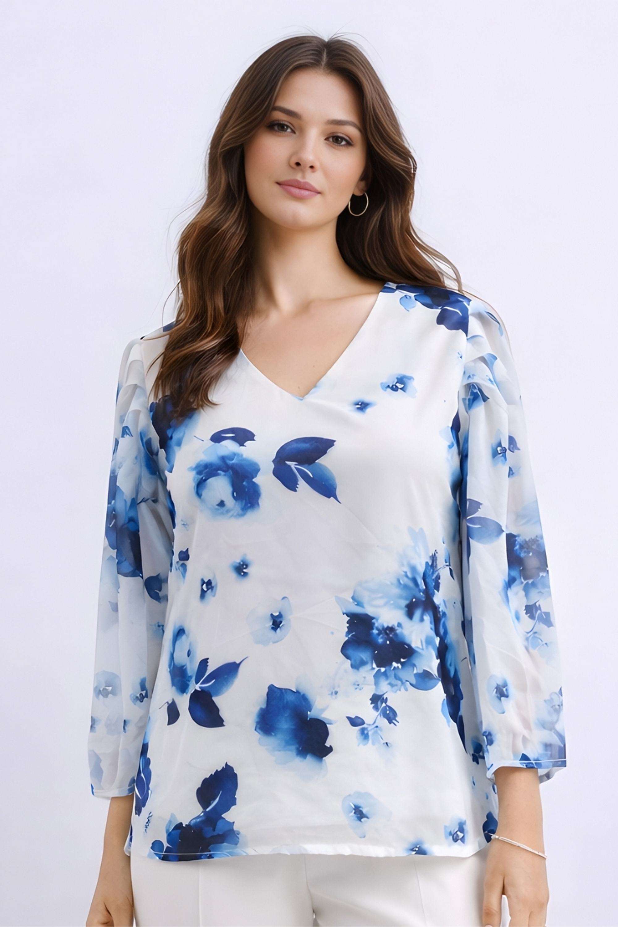 Floral-Polyester-Women-s-Top