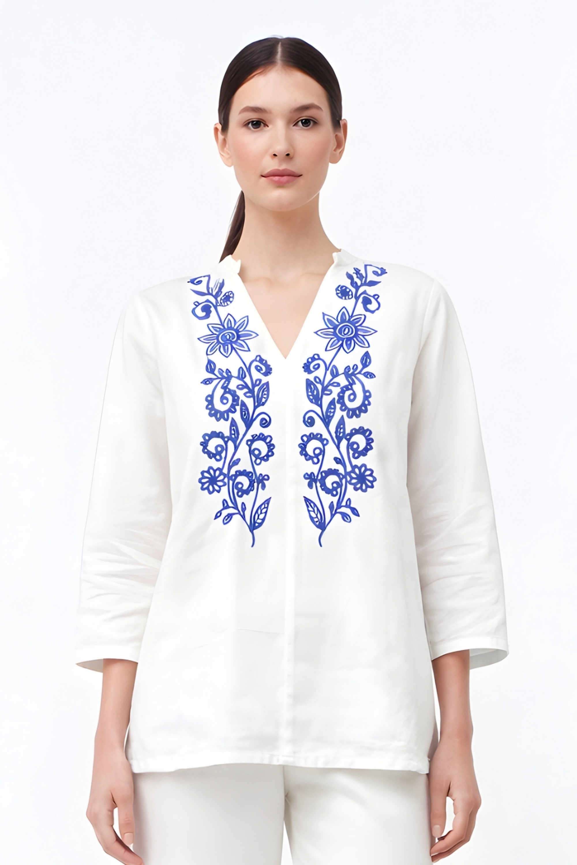Solid-Blended-Fabric-Collared-Women-s-Top