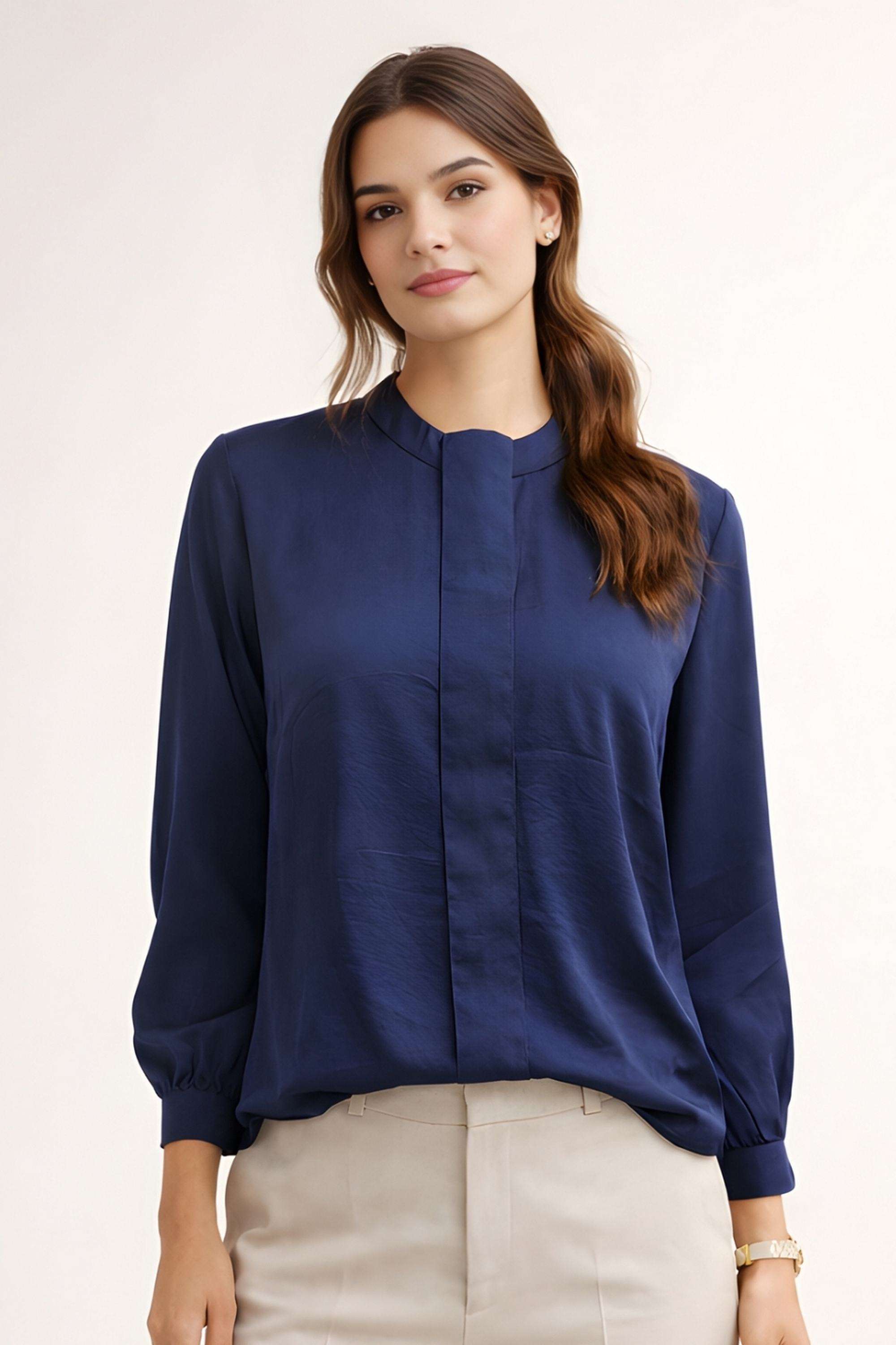 Solid-Viscose-Round-Neck-Women-s-Top