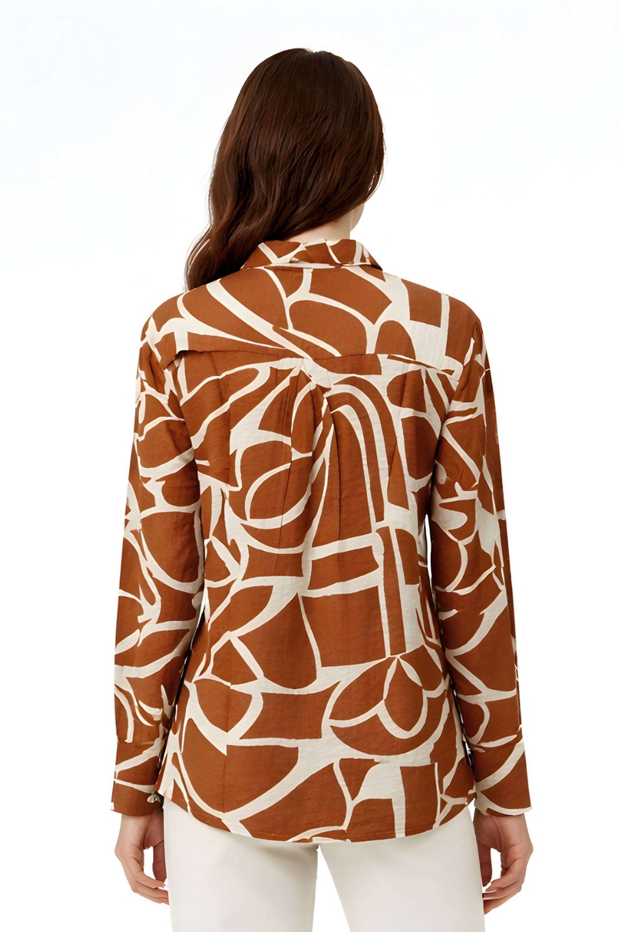 Abstract-Blended-Fabric-Collared-Women-s-Top