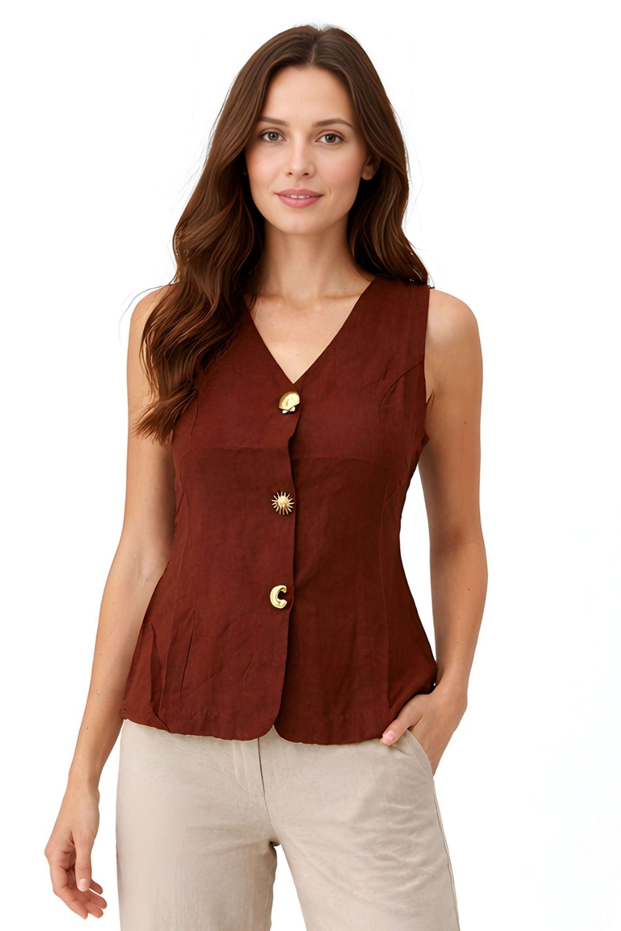 Solid-Blended-Fabric-V-Neck-Women-s-Top