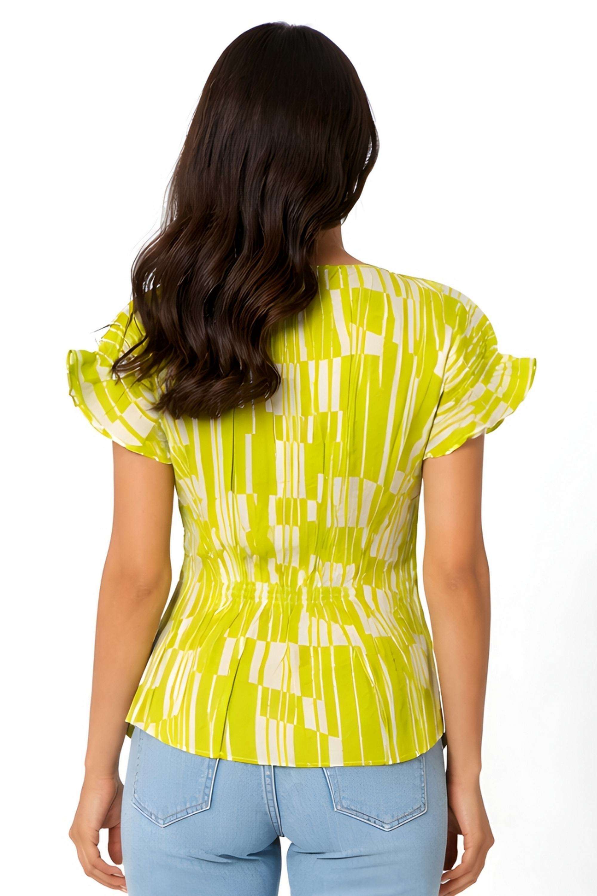 Printed-Blended-Fabric-V-Neck-Women-s-Top