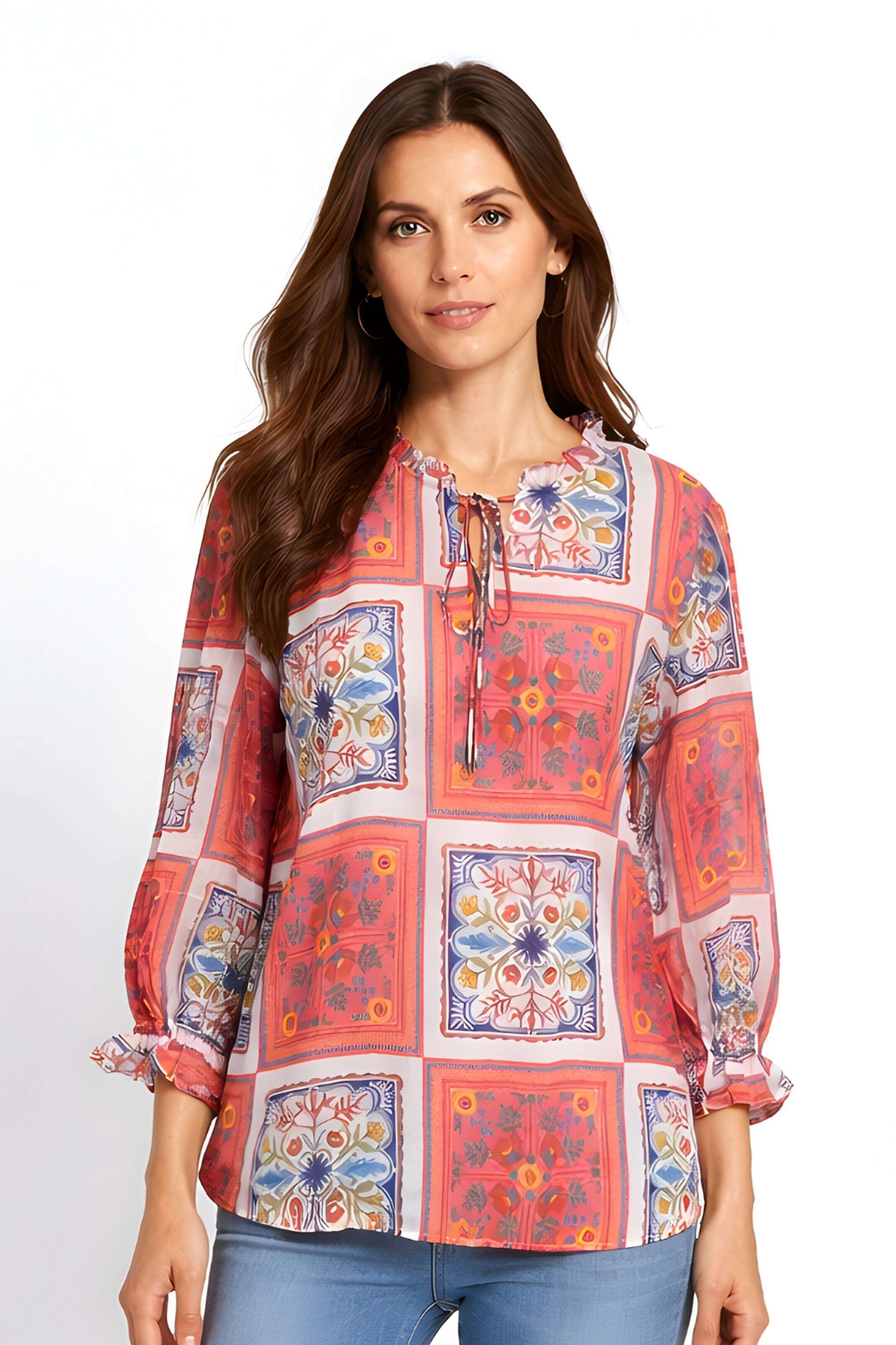 Printed-Polyester-V-Neck-Women-s-Top