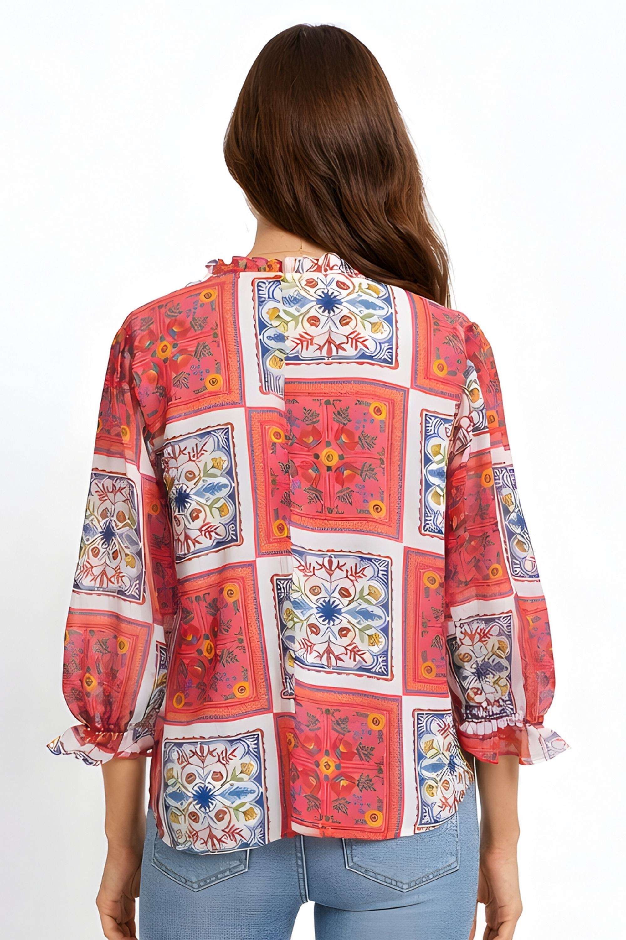 Printed-Polyester-V-Neck-Women-s-Top