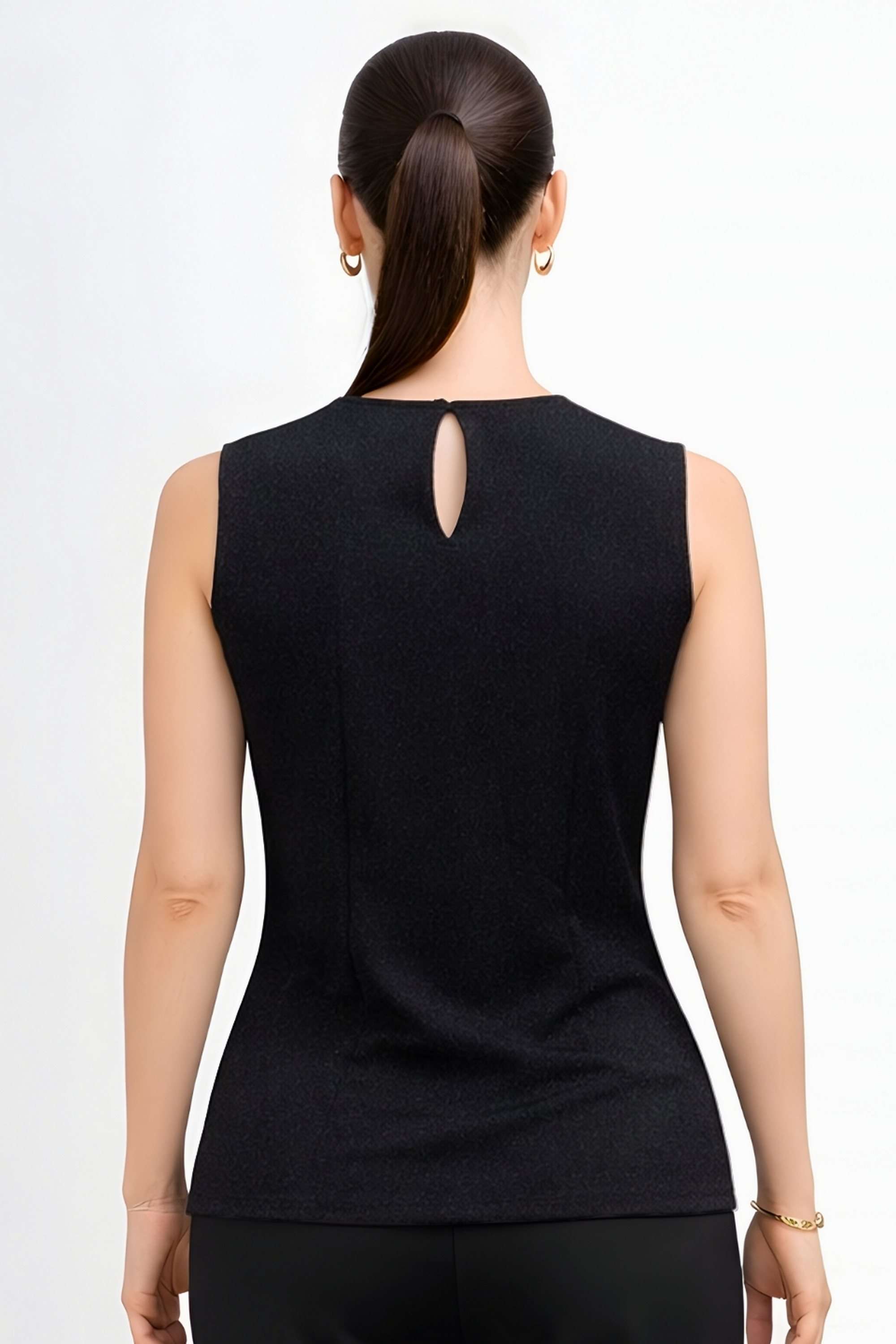 Solid-Polyester-Round-Neck-Women-Top