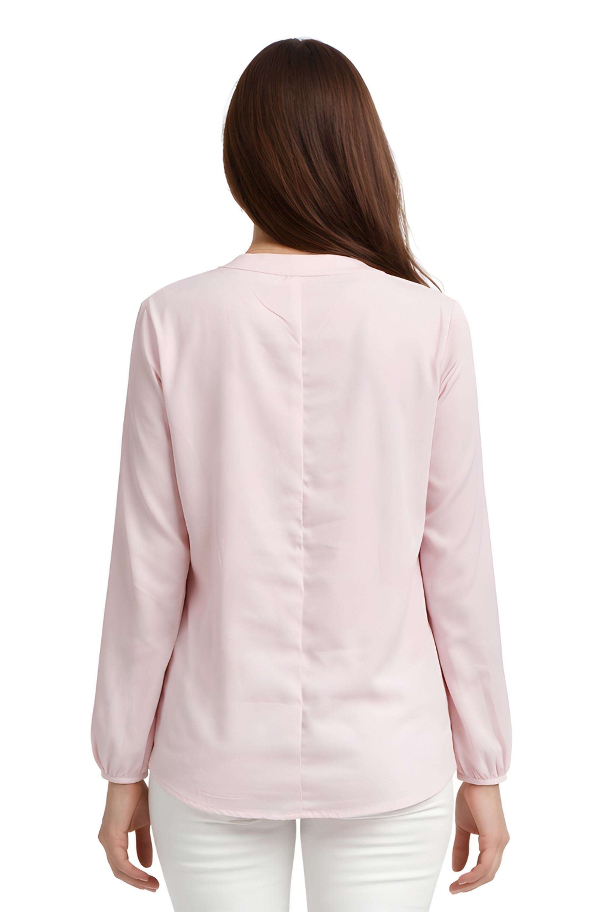Solid-Polyester-V-Neck-Women-s-Top