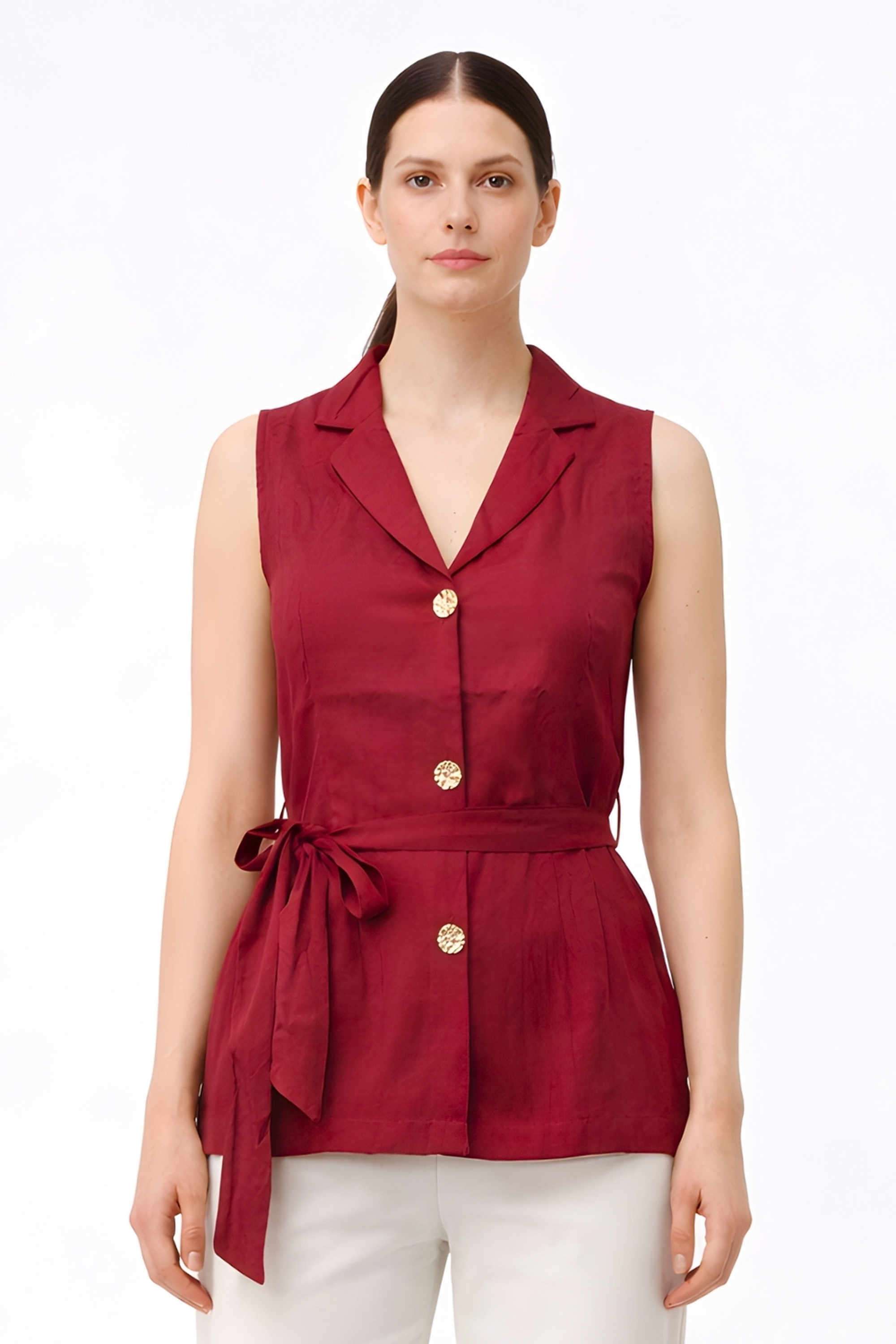 Solid-Rayon-Collared-Women-s-Top