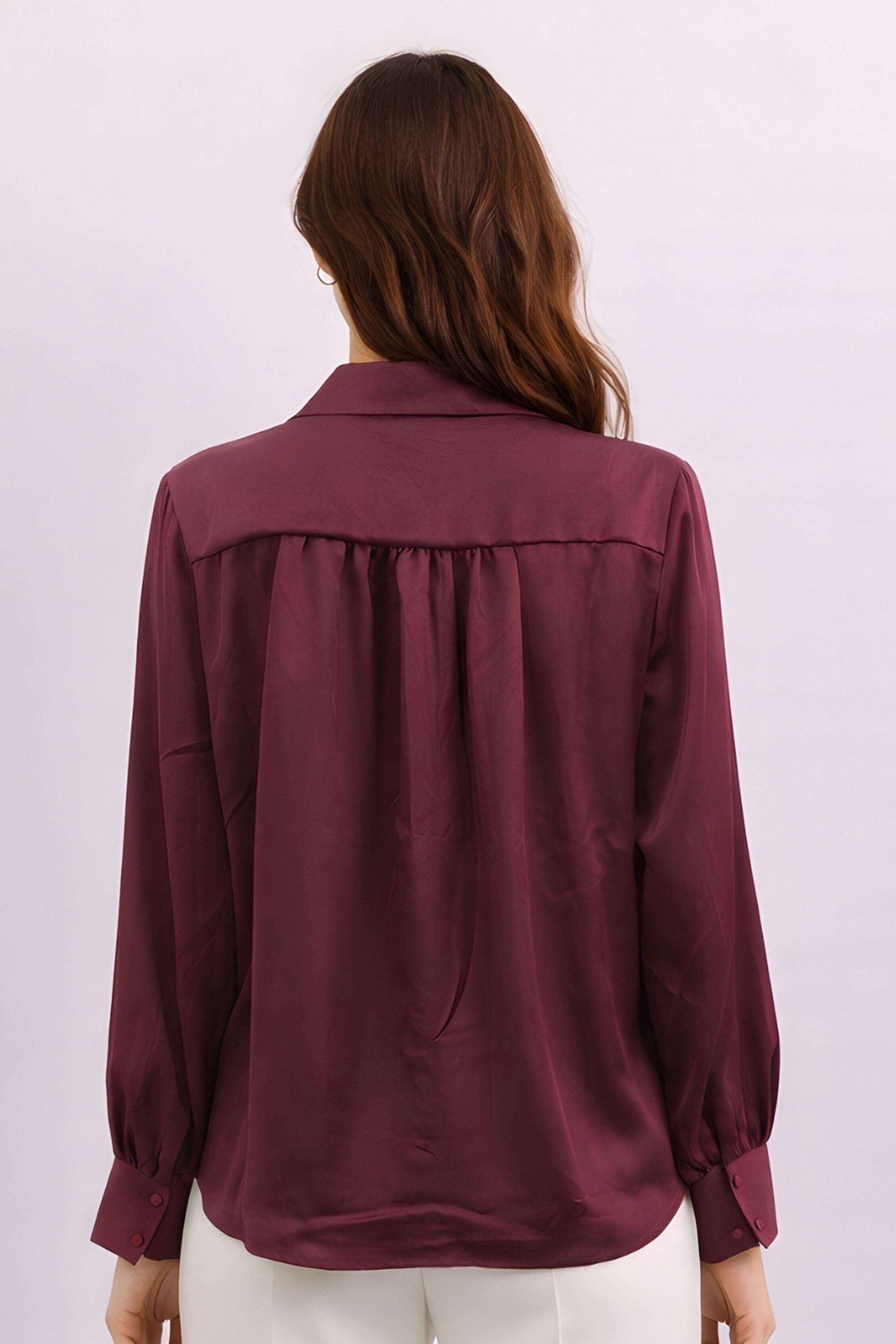 Solid-Polyester-Collared-Women-s-Top