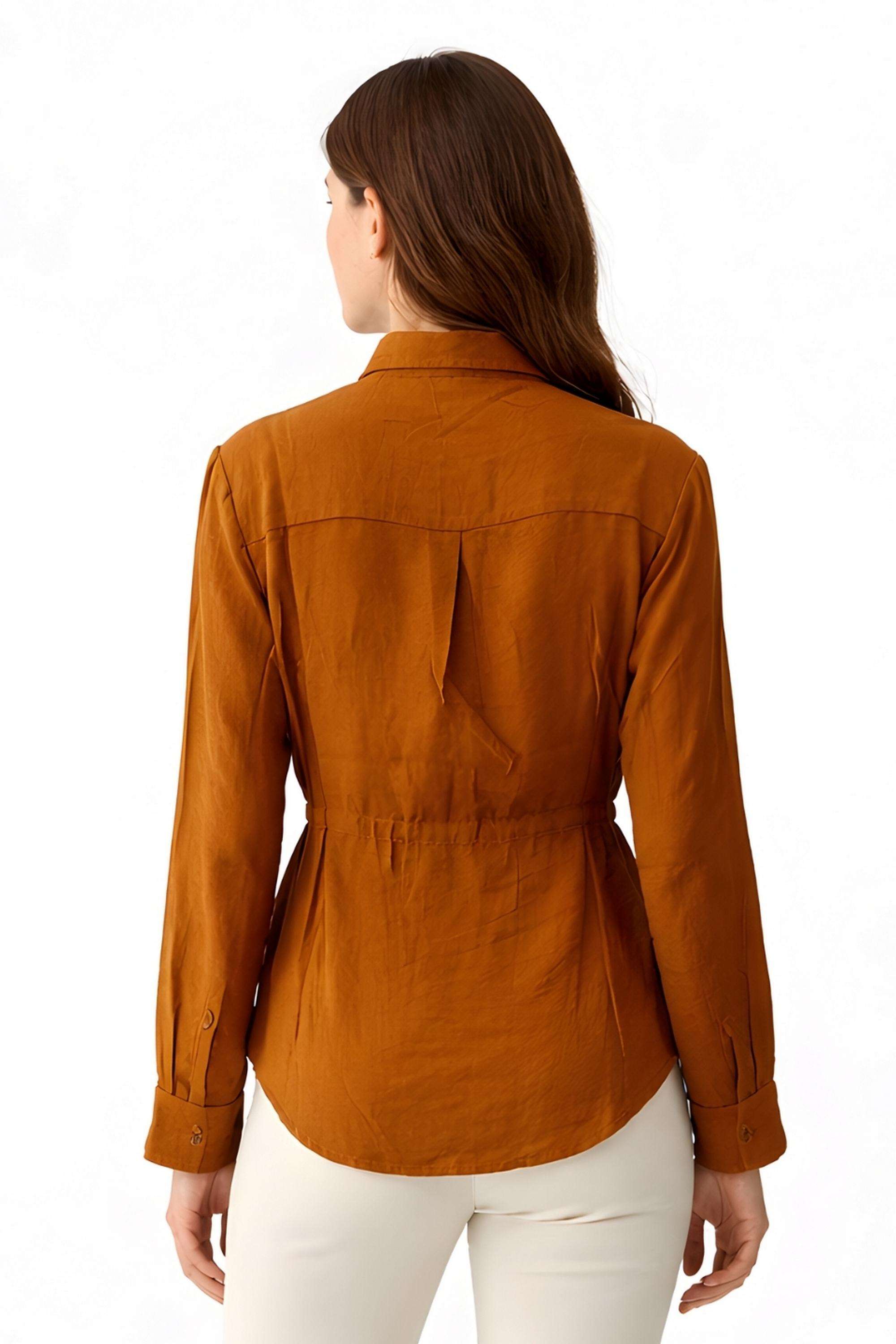 Solid-Blended-Fabric-Collared-Women-s-Top