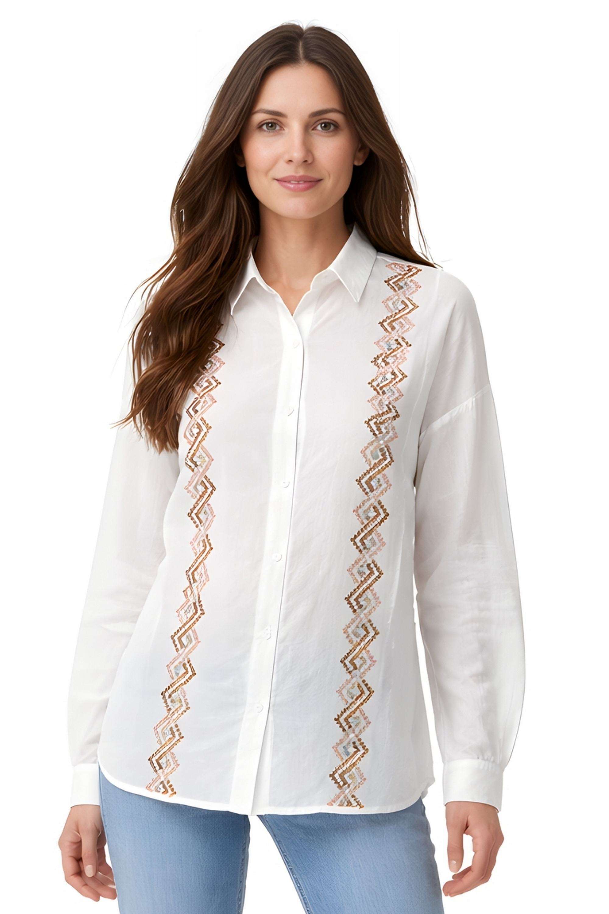Embroidered-Blended-Fabric-Collared-Women-s-Top
